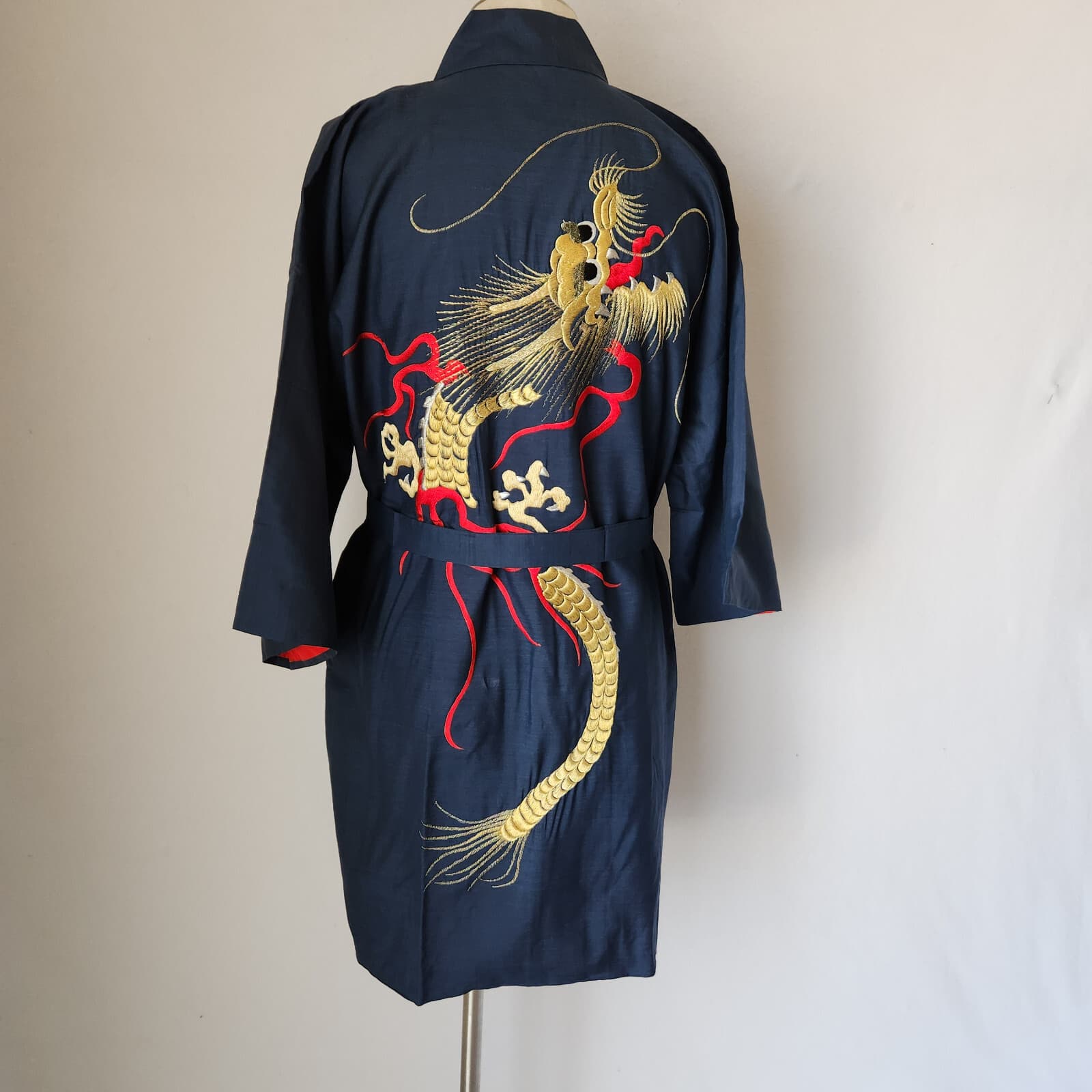 Japanese Dragon Embroidered Silk Kimono Robe Belt Blue Men's O/S Made in Japan - Thumbnail 6