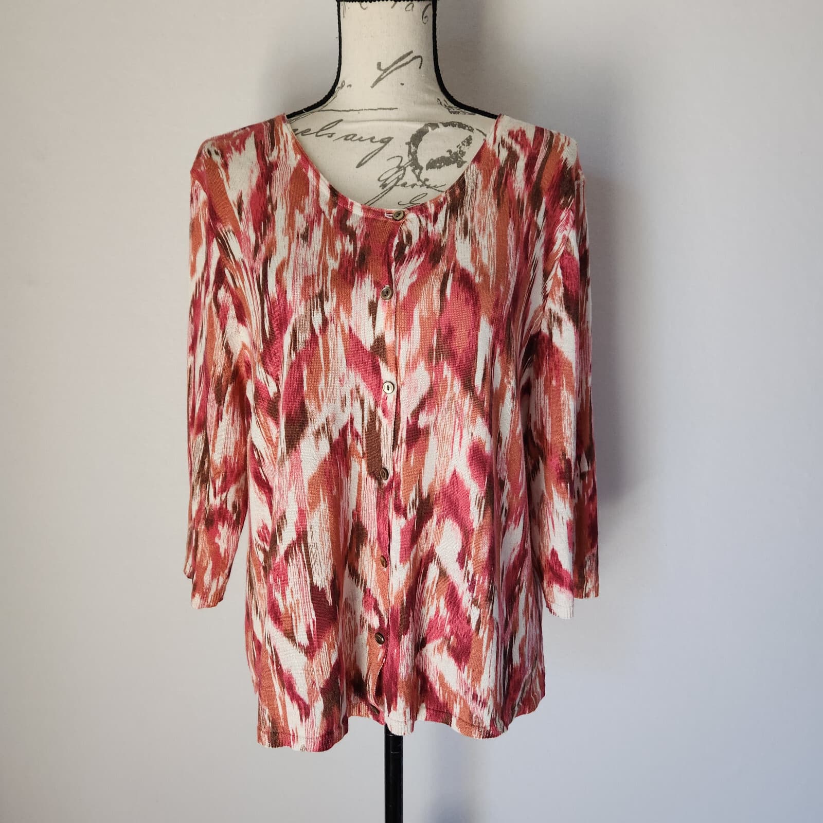 EUC J.Jill Linen Blend Abstract Cardigan Button 3/4 Sleeve Multicolor Women's XL - Thumbnail 2