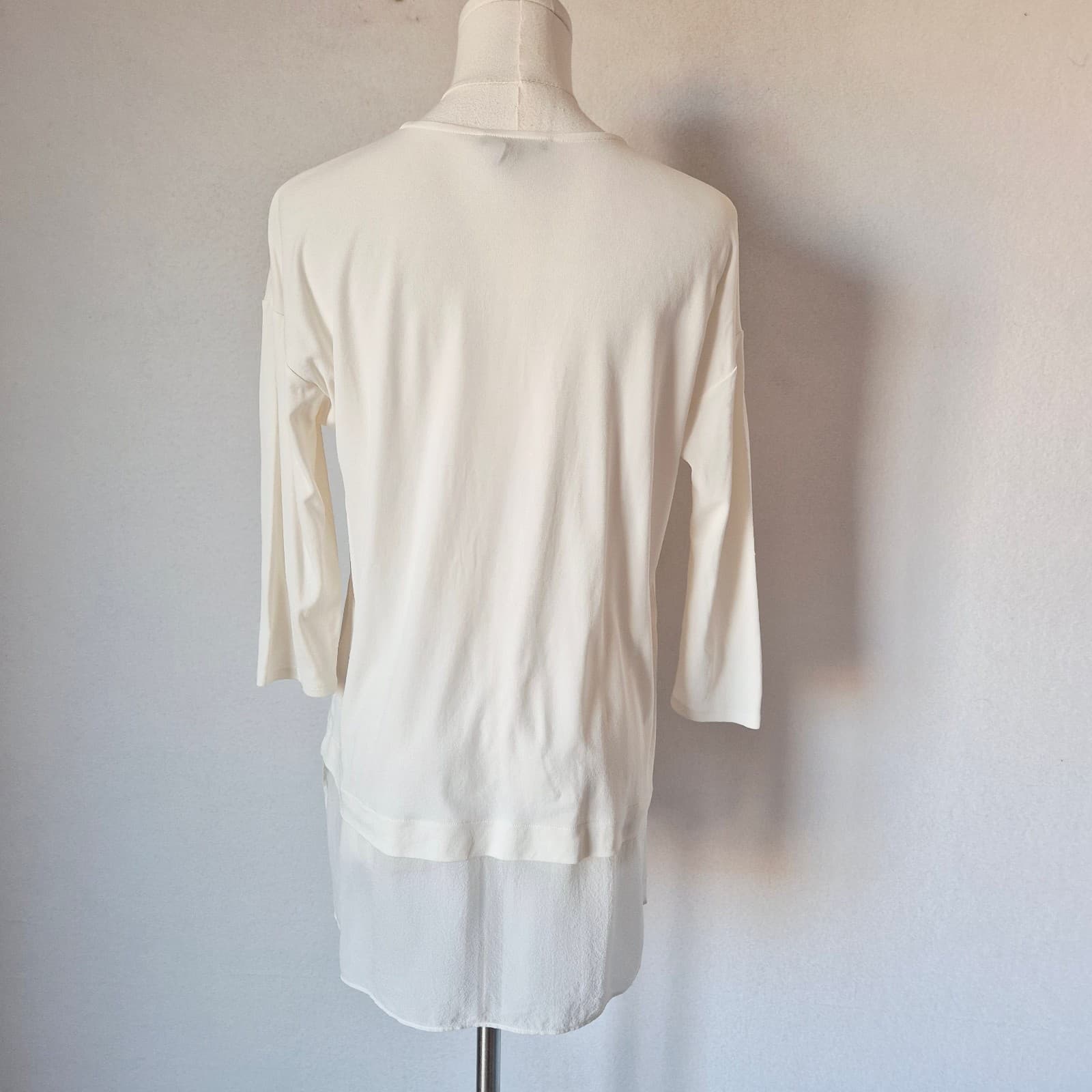 EILEEN FISHER 100% Silk Jersey Ivory Overlay Tunic Top V-Neck 3/4 Sleeve Sz.XXS - Thumbnail 6