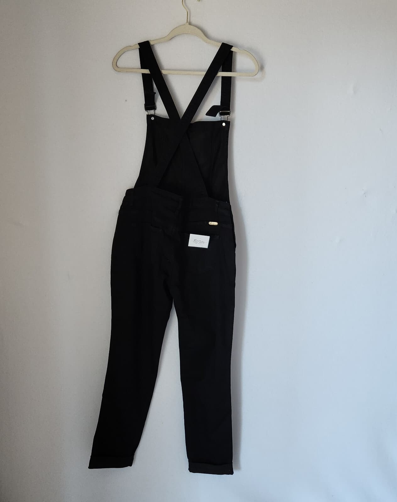 NWT Kancan Mid-Rise Stretch Cuffed Overalls Slim Leg Black Denim Women's L - Thumbnail 5