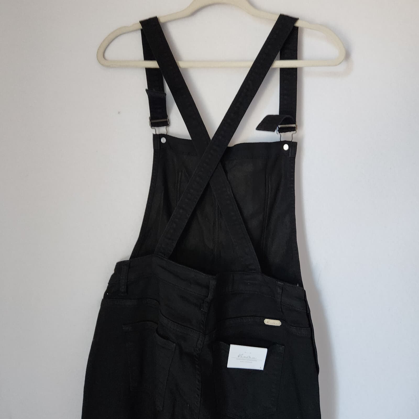 NWT Kancan Mid-Rise Stretch Cuffed Overalls Slim Leg Black Denim Women's L - Thumbnail 6