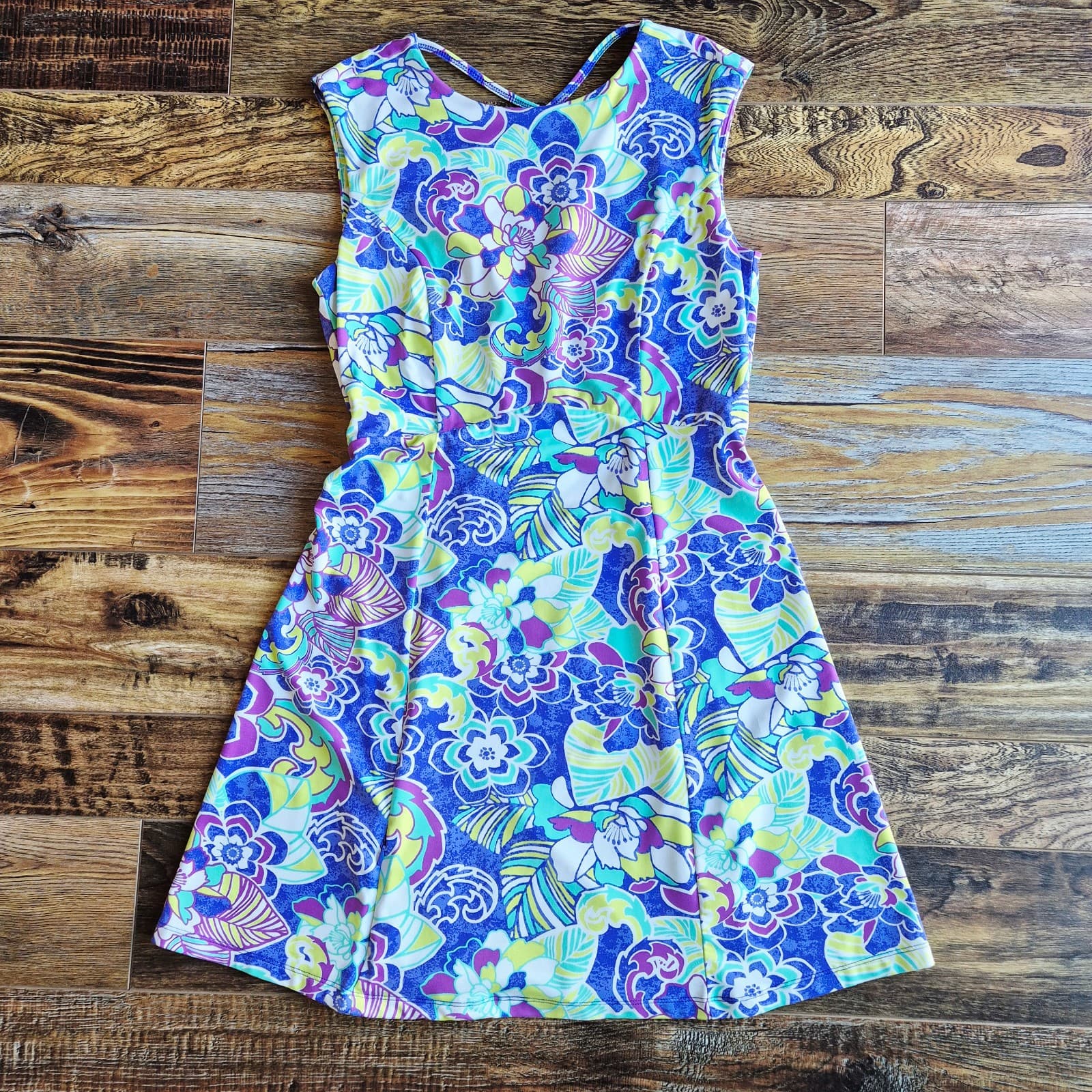 Title Nine Steadfast Floral Mini Dress Sleeveless Cross Back Zip Pocket Womens S - Thumbnail 6