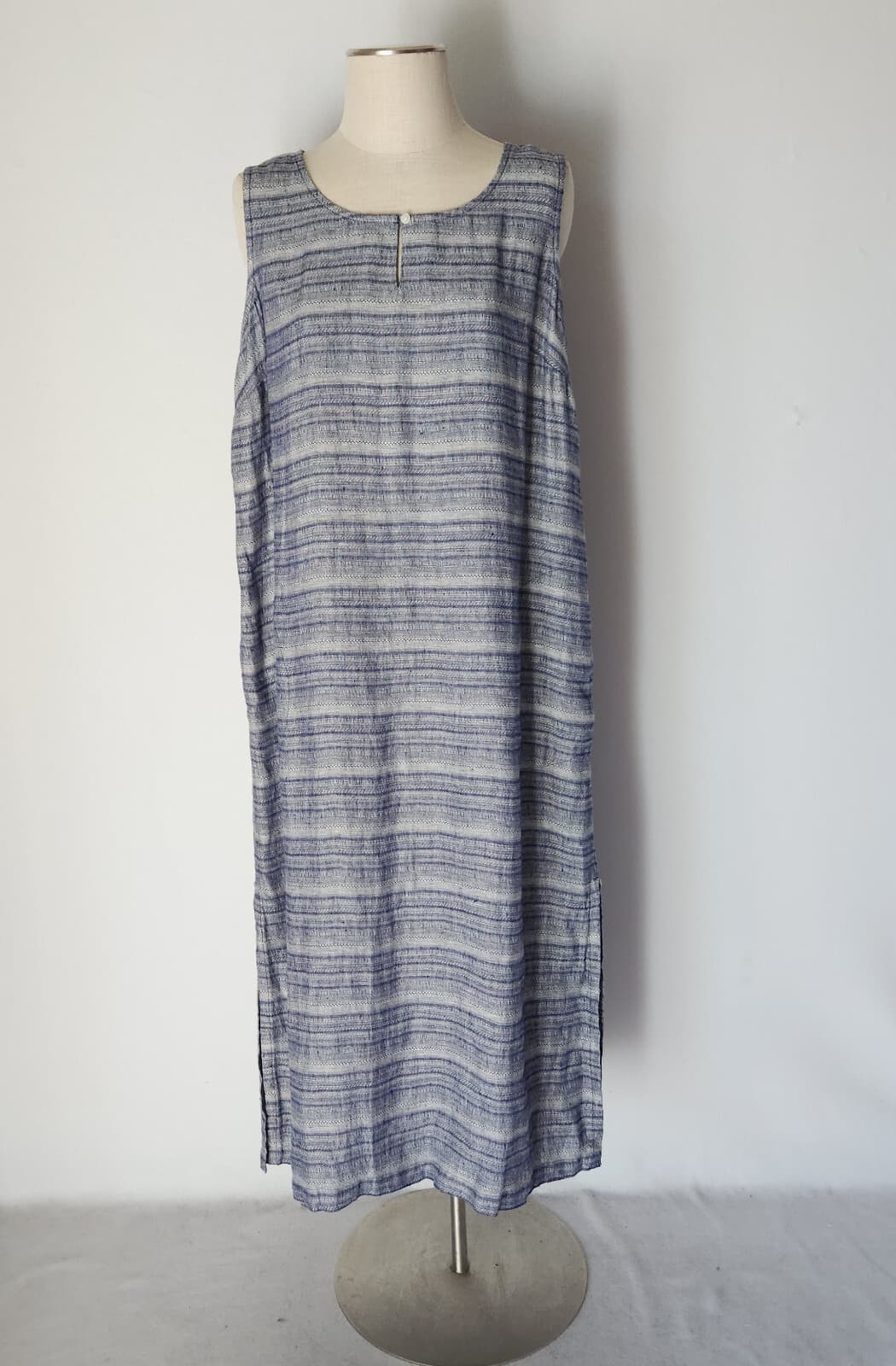 NWT Pure Jill Linen Tunic Shift Dress Key-Hole Sleeveless Pocket Sapphire L $129 - Thumbnail 3