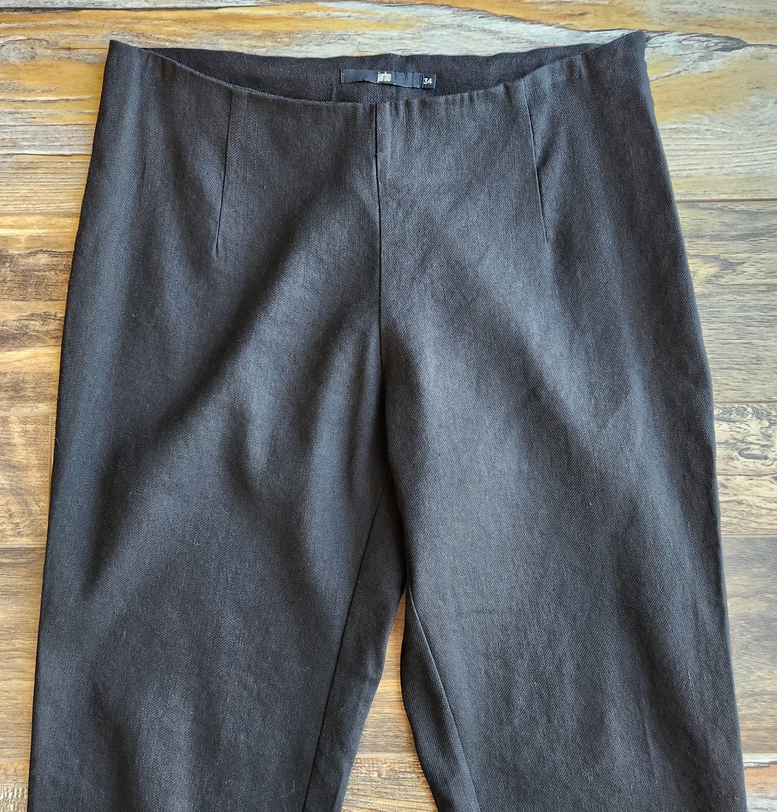 Jarbo Linen Blend Slim-Fit Ankle Cropped Pants Side-Zip Stretch Black Sz.34 - Thumbnail 2
