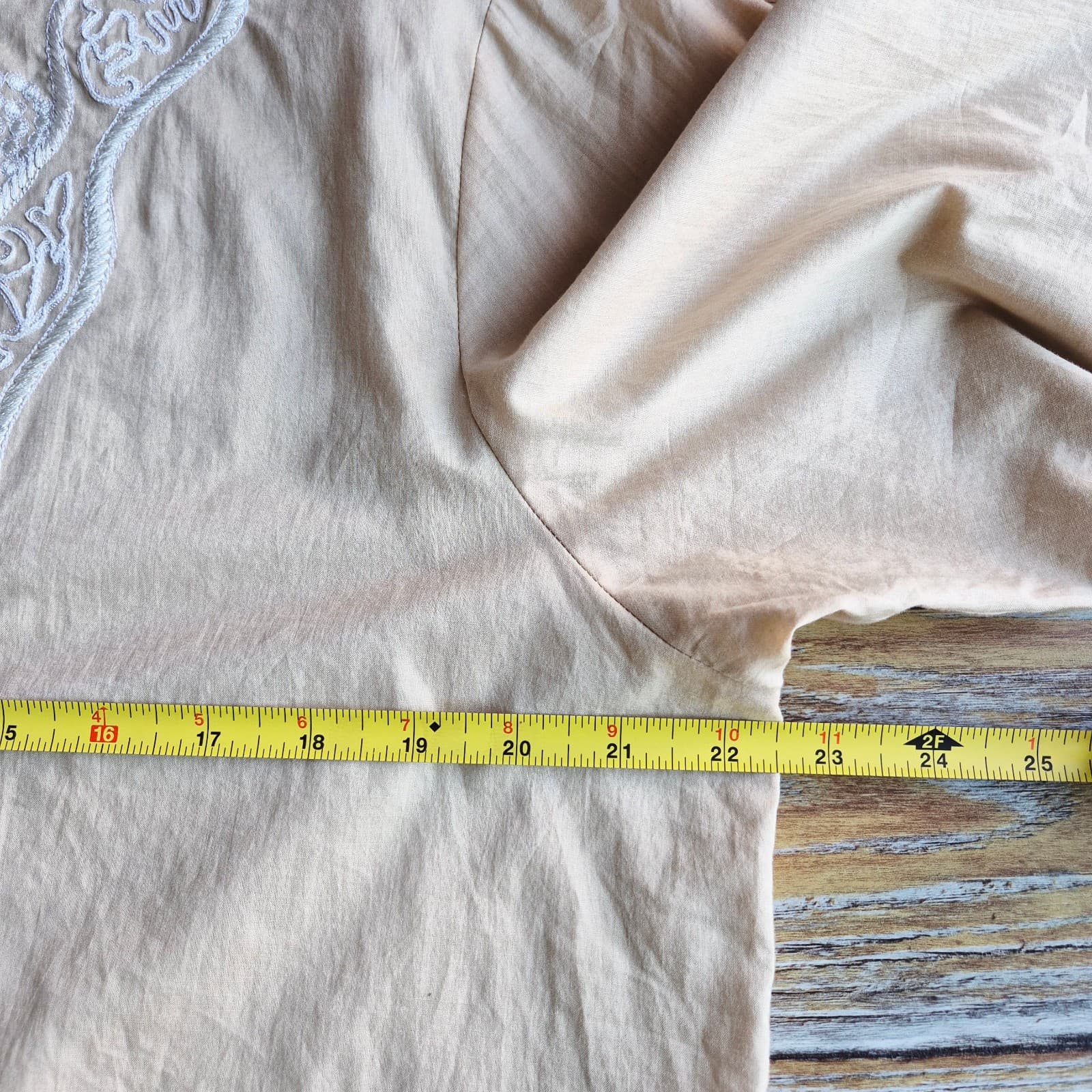 NATORI Cotton Embroidered Poplin Long Tunic Top Long Sleeve Beige Women's L - Thumbnail 11