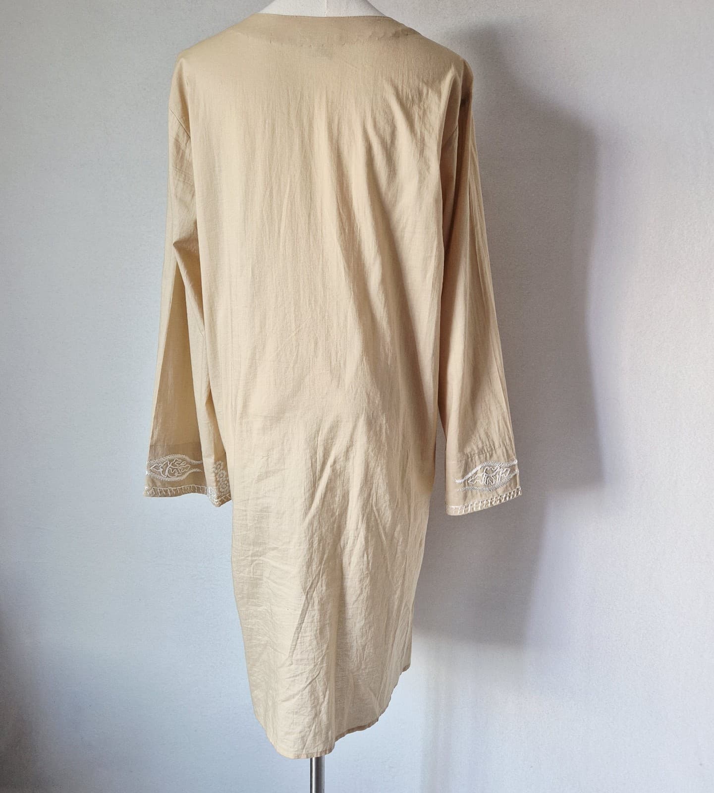 NATORI Cotton Embroidered Poplin Long Tunic Top Long Sleeve Beige Women's L - Thumbnail 6