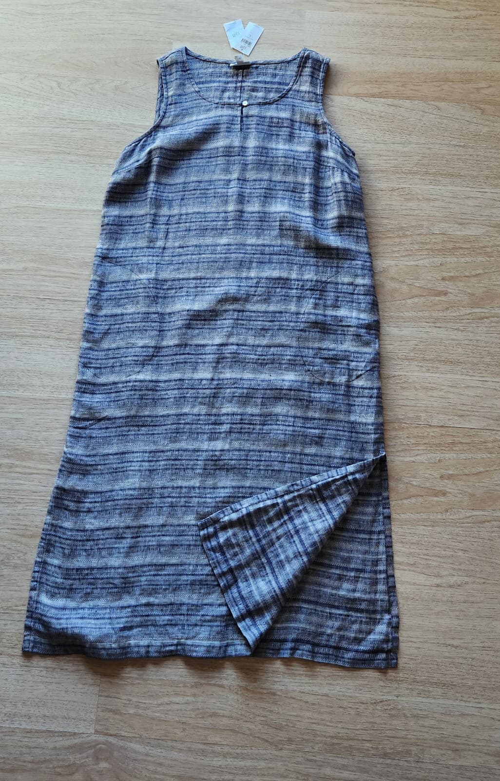 NWT Pure Jill Linen Tunic Shift Dress Key-Hole Sleeveless Pocket Sapphire L $129 - Thumbnail 7