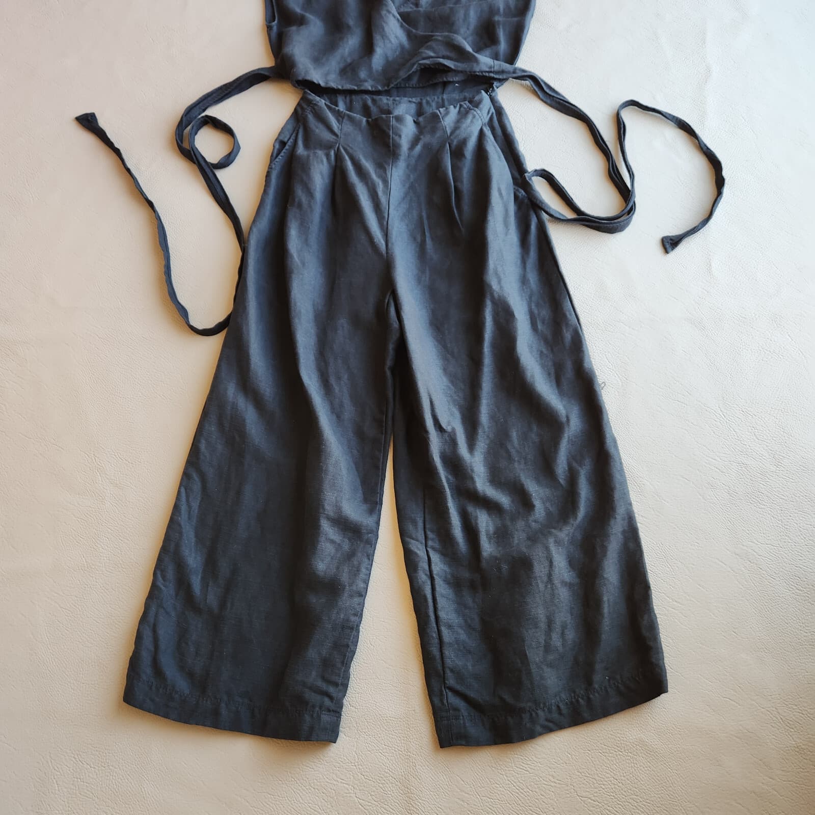 Aritzia Wilfred Brax Linen Blend Wrap Jumpsuit Wide Leg Pocket Black Sz.4 - Thumbnail 8