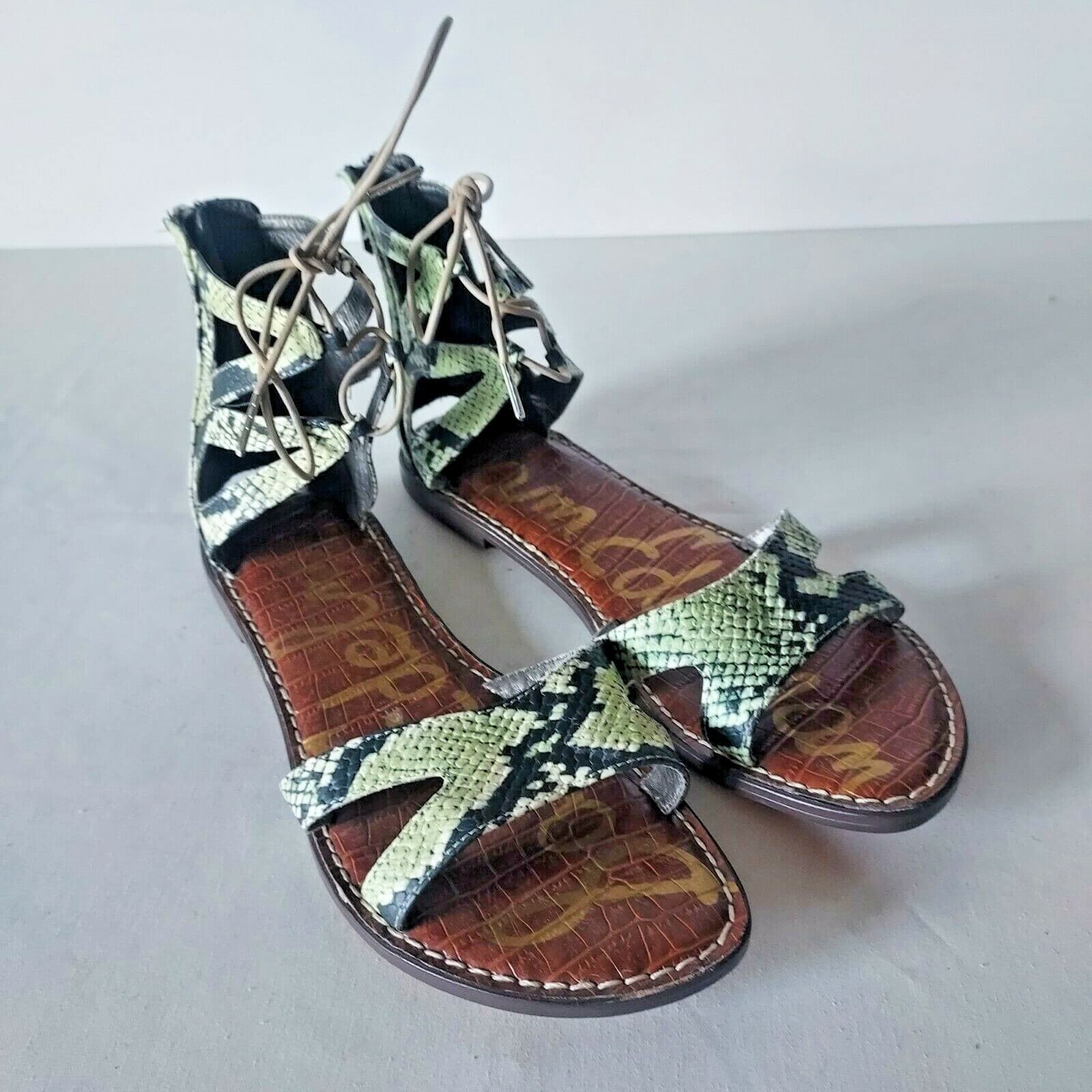 NWoB Sam Edelman Gwenna Green Snakeskin Gladiator Leather Sandals Zip-Ankle US9