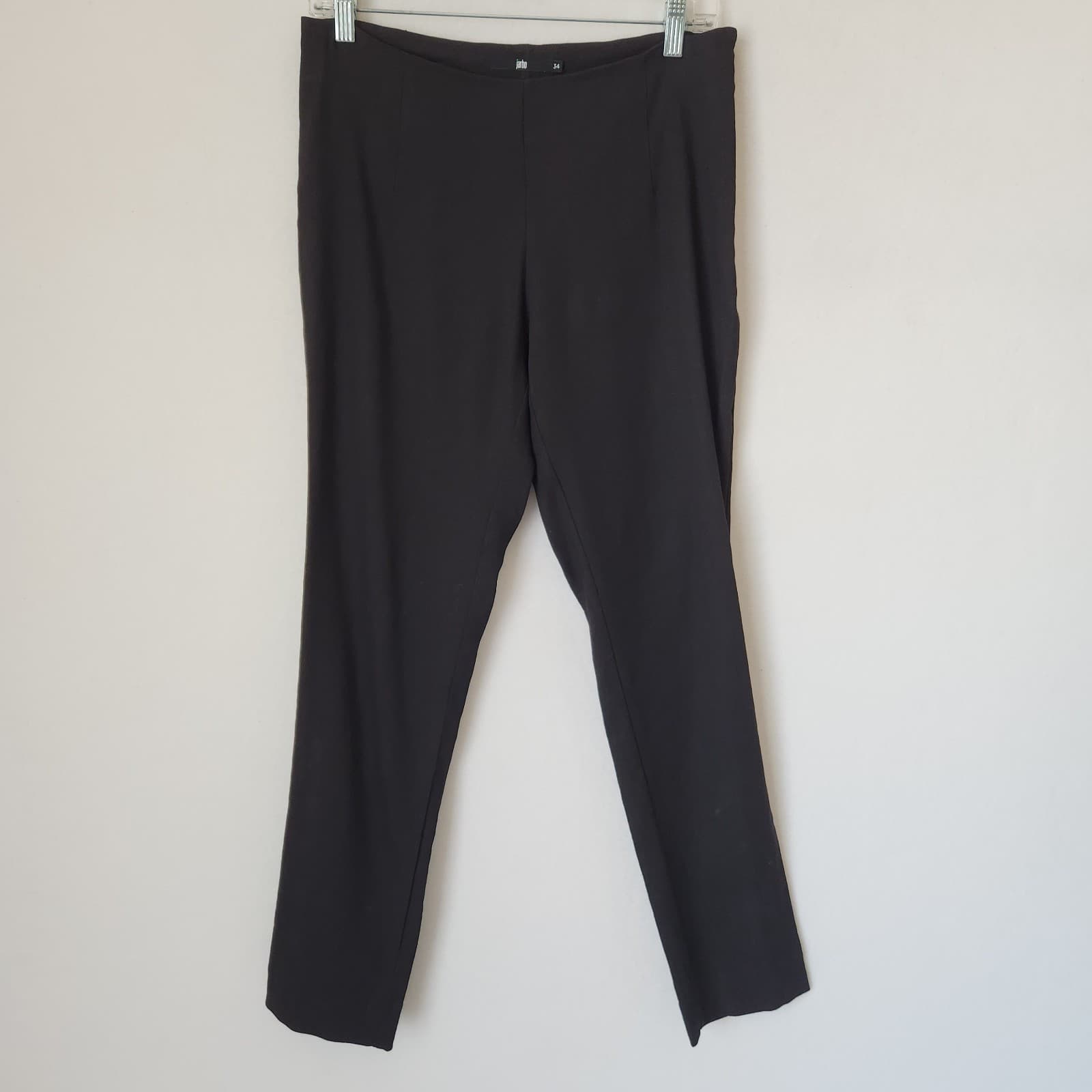 Jarbo Linen Blend Slim-Fit Ankle Cropped Pants Side-Zip Stretch Black Sz.34 - Thumbnail 3