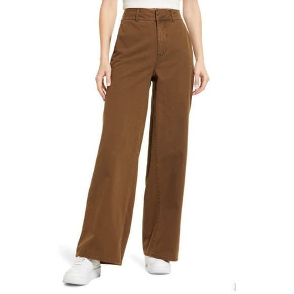 Good American Good Skate Wide Leg High Rise Pants Zip Pocket Cotton Brown Sz.26 - Thumbnail 2