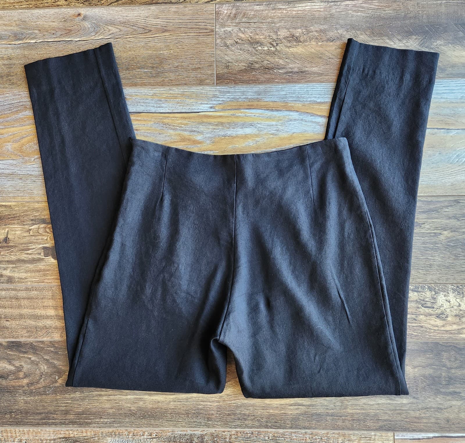 Jarbo Linen Blend Slim-Fit Ankle Cropped Pants Side-Zip Stretch Black Sz.34 - Thumbnail 8