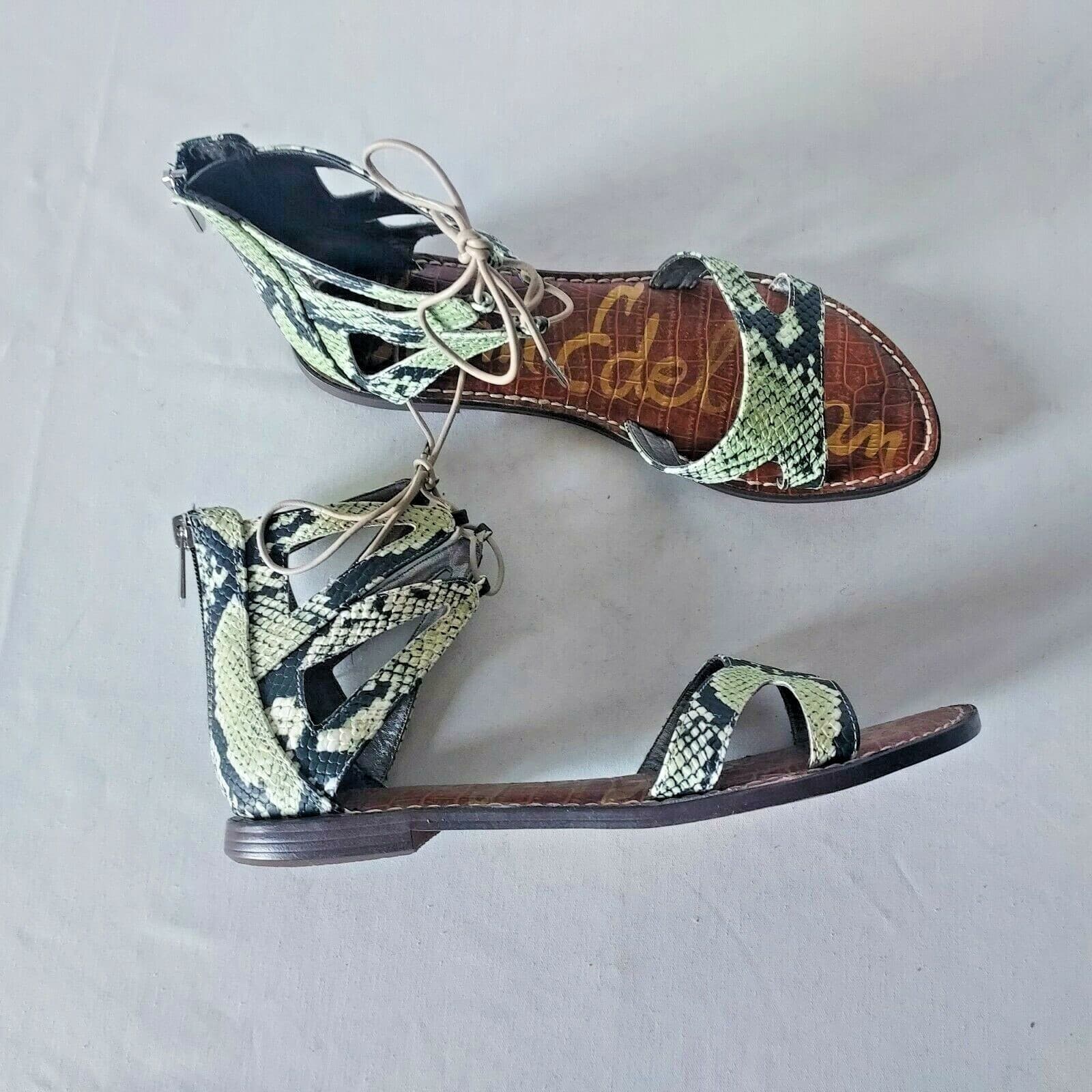 NWoB Sam Edelman Gwenna Green Snakeskin Gladiator Leather Sandals Zip-Ankle US9 - Thumbnail 2