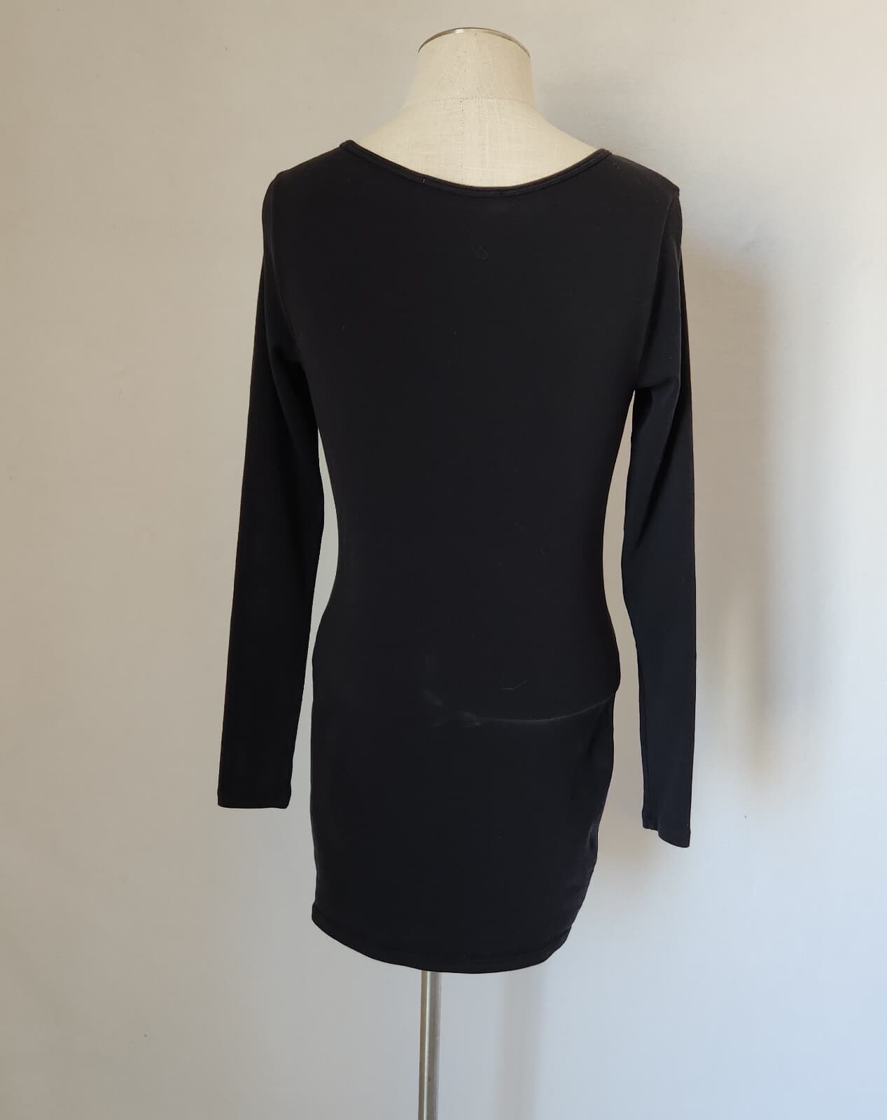 Peruvian Connection Mini Bodycon Dress V-Neck Long Sleeve Pima Cotton Black Sz.S - Thumbnail 5