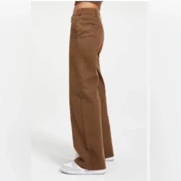 Good American Good Skate Wide Leg High Rise Pants Zip Pocket Cotton Brown Sz.26 - Thumbnail 6