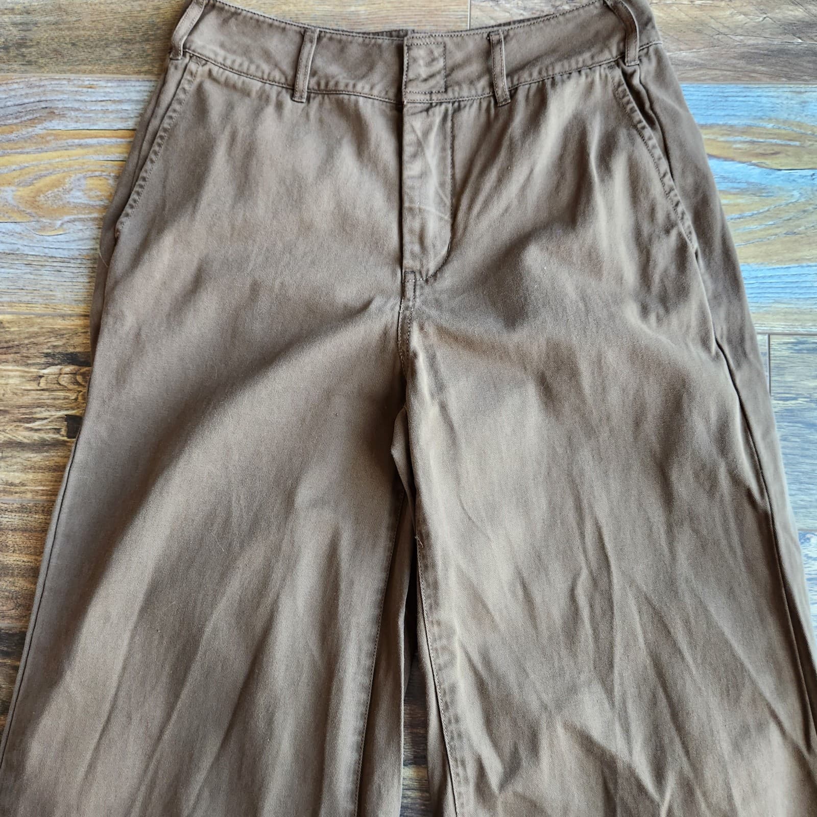 Good American Good Skate Wide Leg High Rise Pants Zip Pocket Cotton Brown Sz.26 - Thumbnail 8