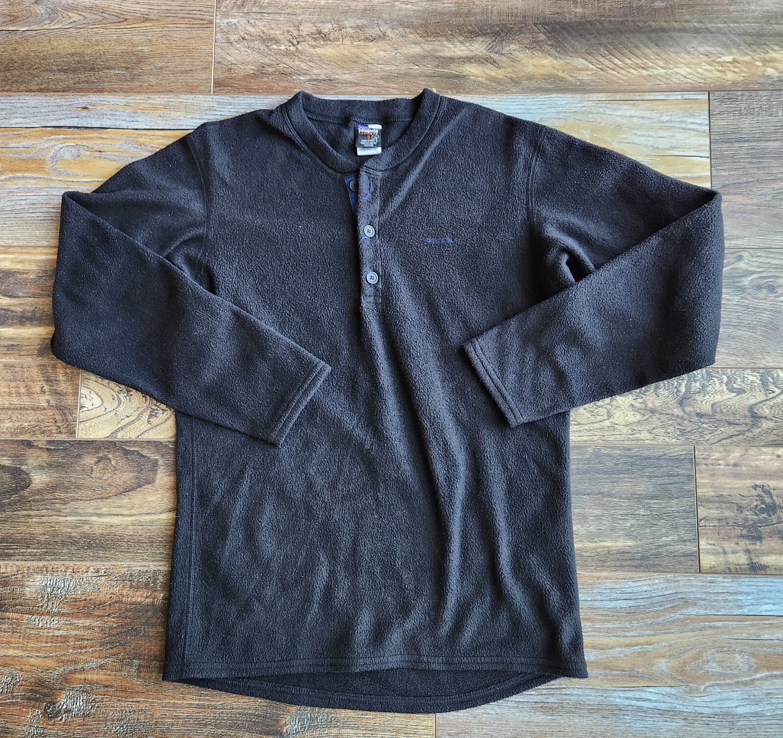 Vintage Patagonia Made in USA Capilene Fleece Henley Shirt 3/4 Snap Black Mens S