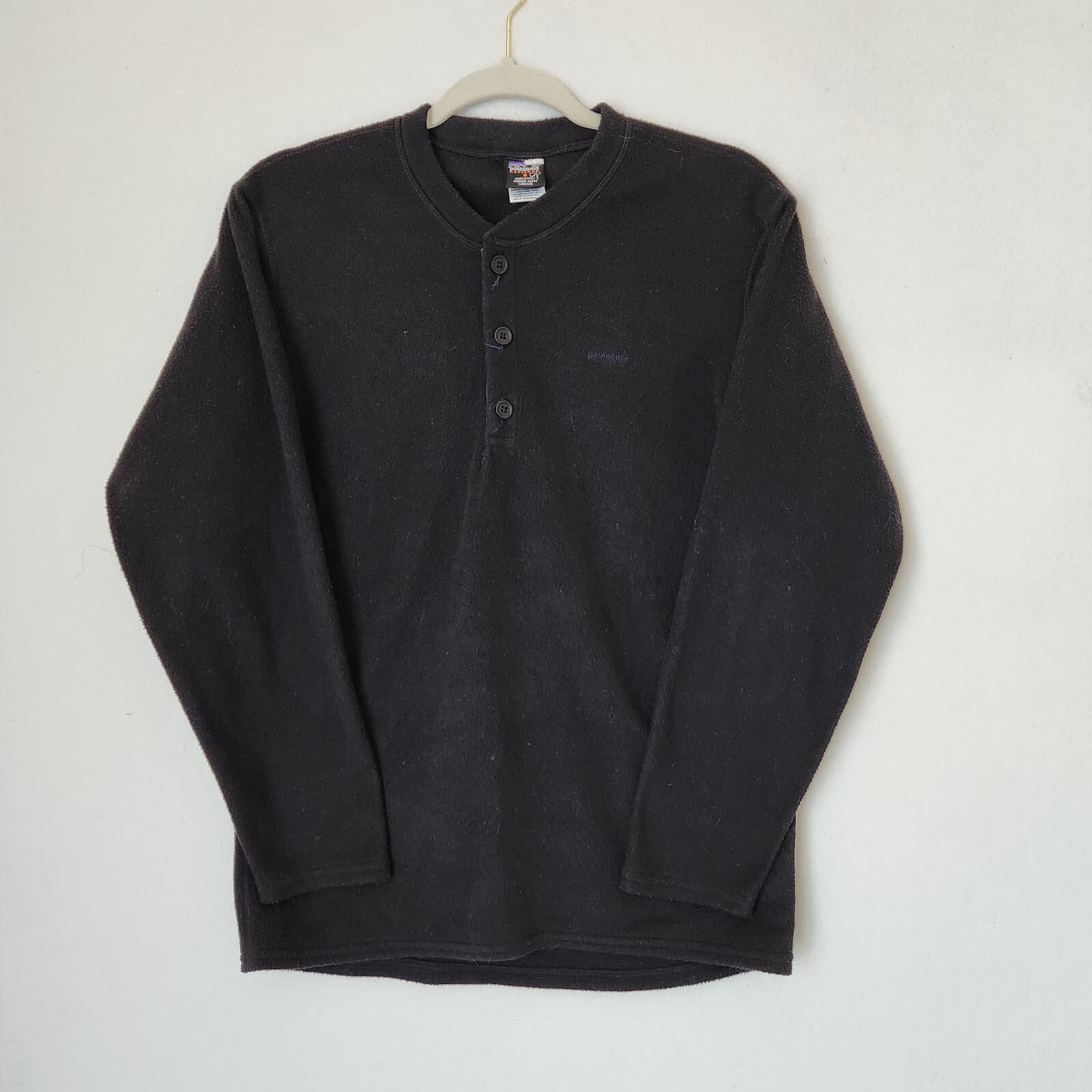Vintage Patagonia Made in USA Capilene Fleece Henley Shirt 3/4 Snap Black Mens S - Thumbnail 2