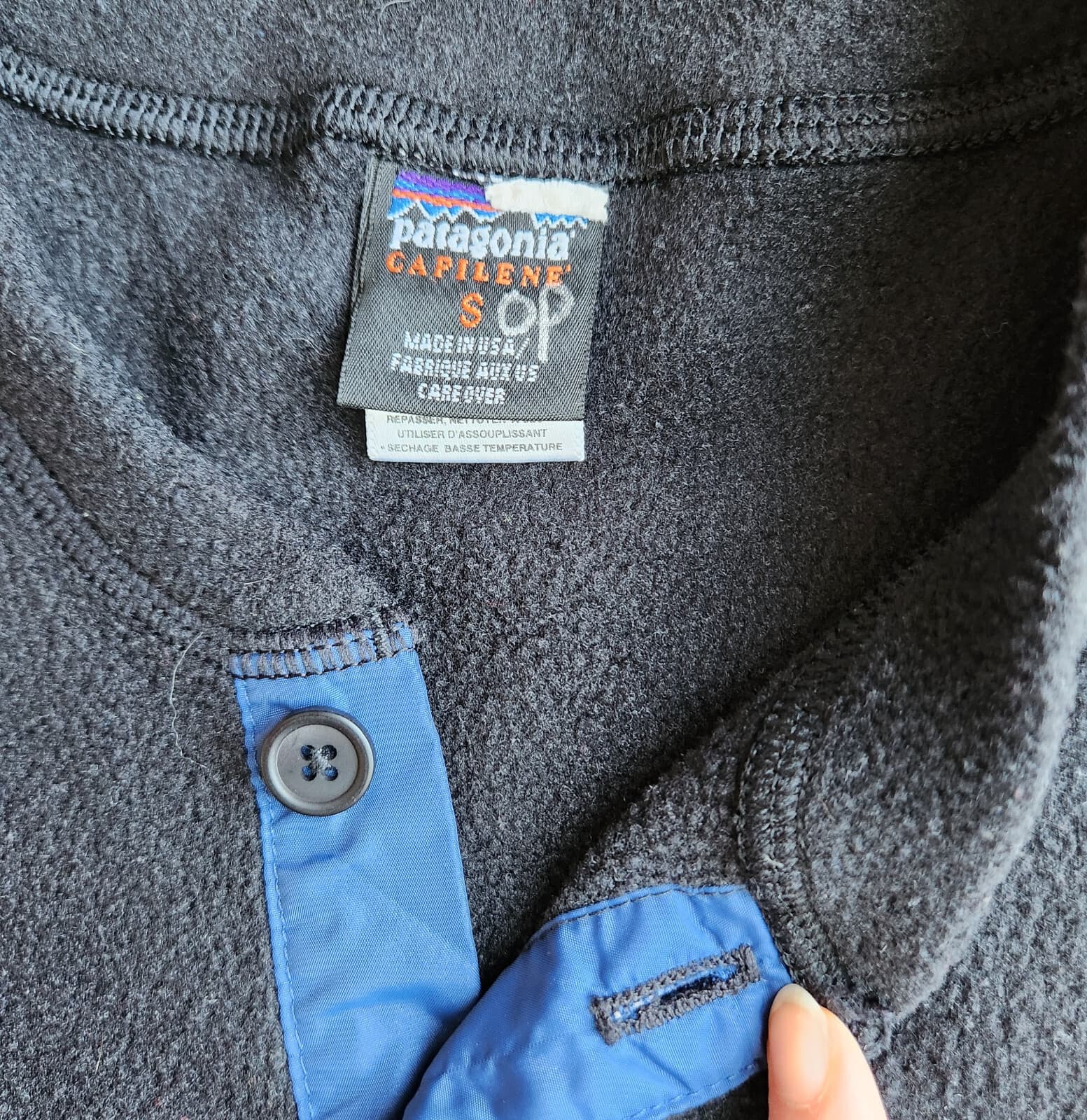 Vintage Patagonia Made in USA Capilene Fleece Henley Shirt 3/4 Snap Black Mens S - Thumbnail 6