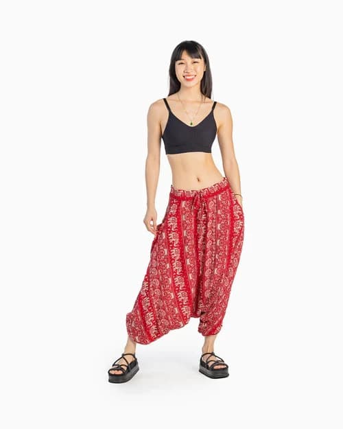 Buddha Pants O.G. Elephant Paisley Harem Pant Elastic Waist Cotton Unisex S - Thumbnail 3