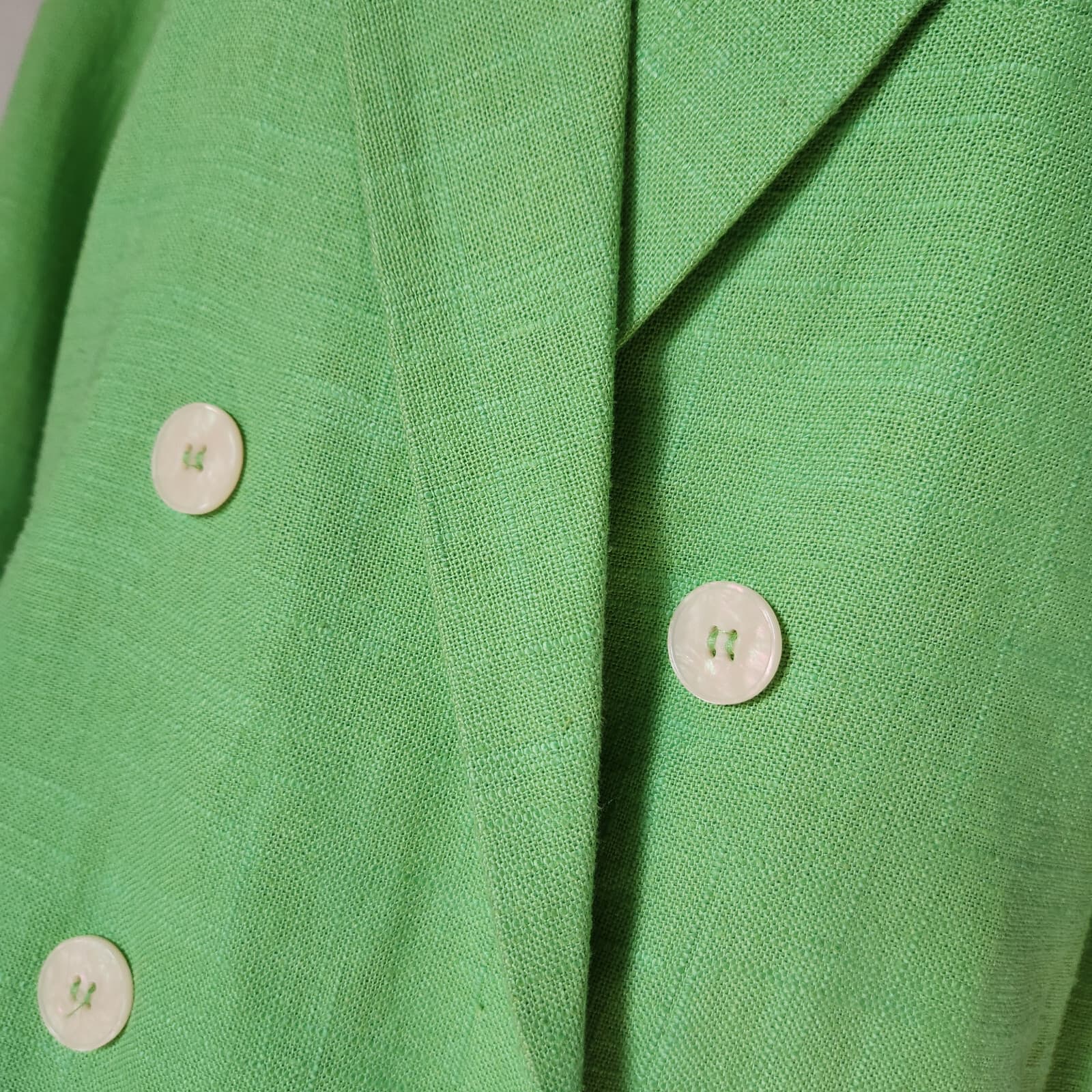 NWT House of Harlow 1960 Linen Blend Belted Double Breasted Blazer Green Sz.M - Thumbnail 7