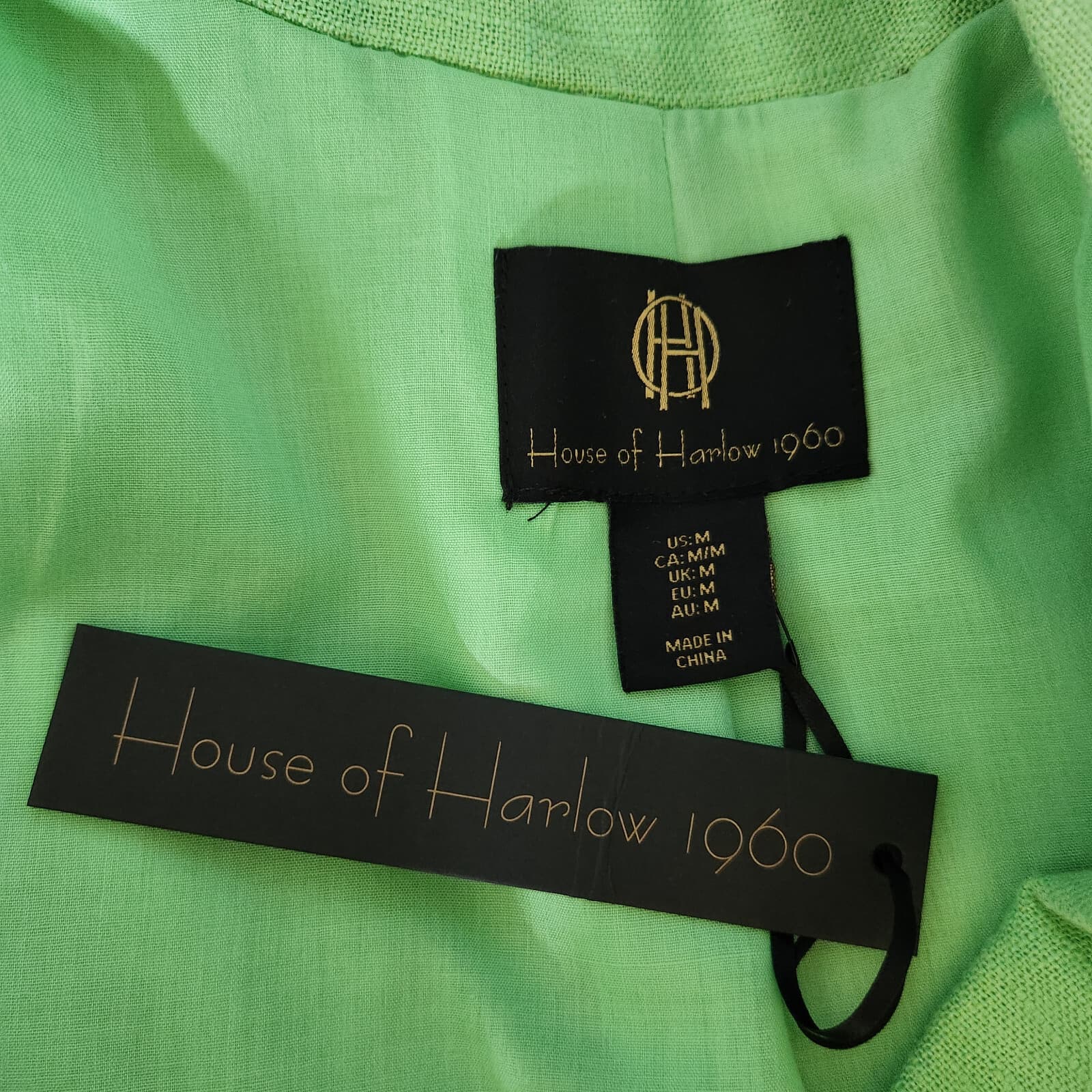 NWT House of Harlow 1960 Linen Blend Belted Double Breasted Blazer Green Sz.M - Thumbnail 8