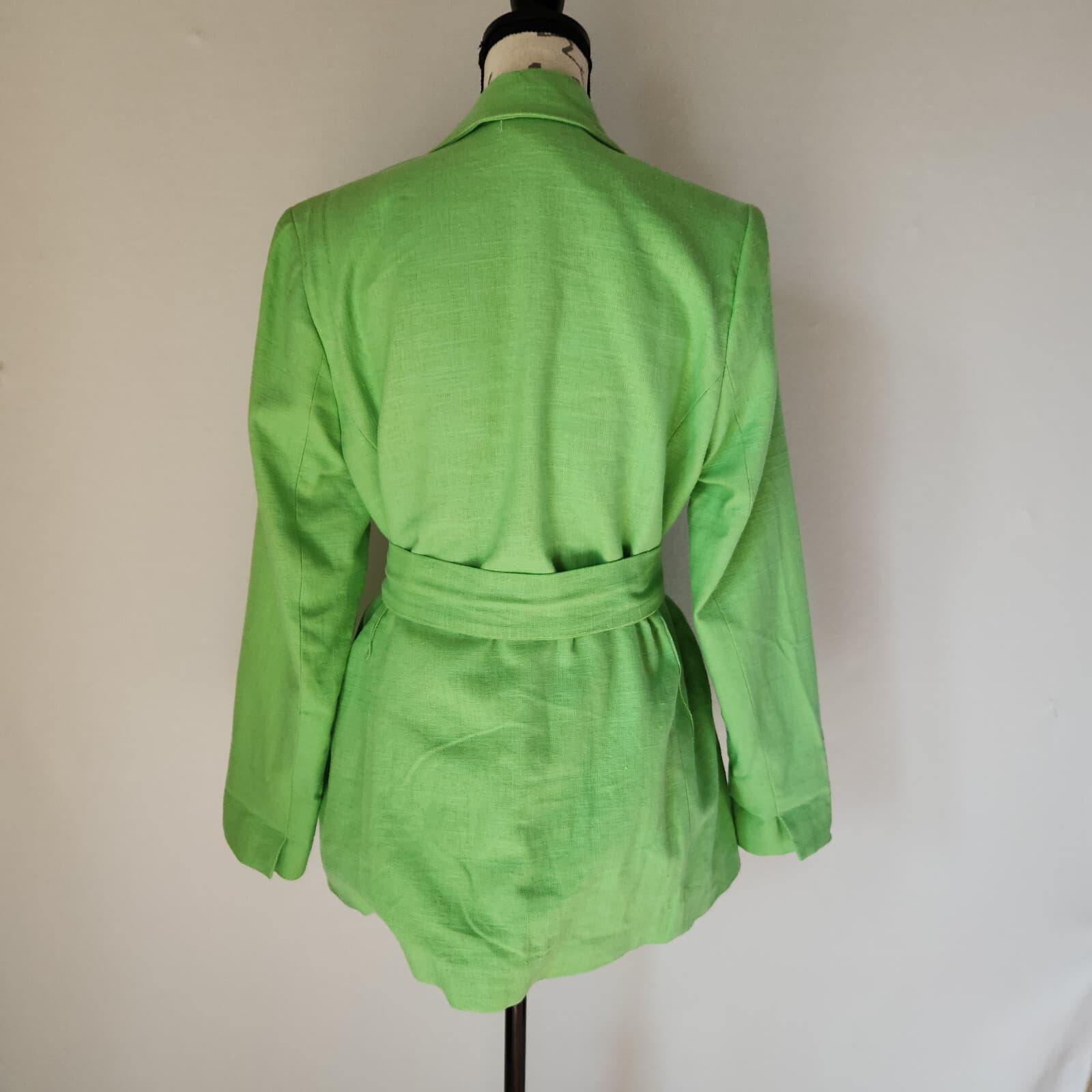 NWT House of Harlow 1960 Linen Blend Belted Double Breasted Blazer Green Sz.M - Thumbnail 6
