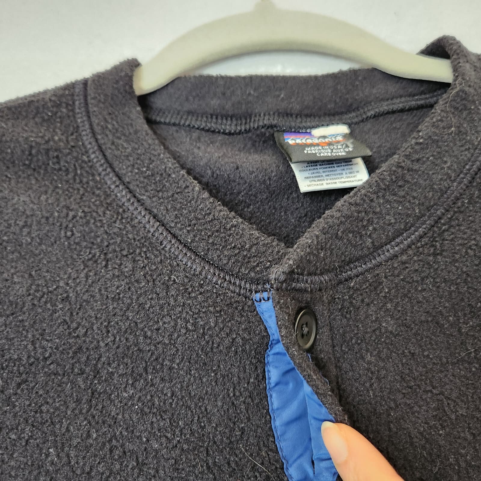 Vintage Patagonia Made in USA Capilene Fleece Henley Shirt 3/4 Snap Black Mens S - Thumbnail 3