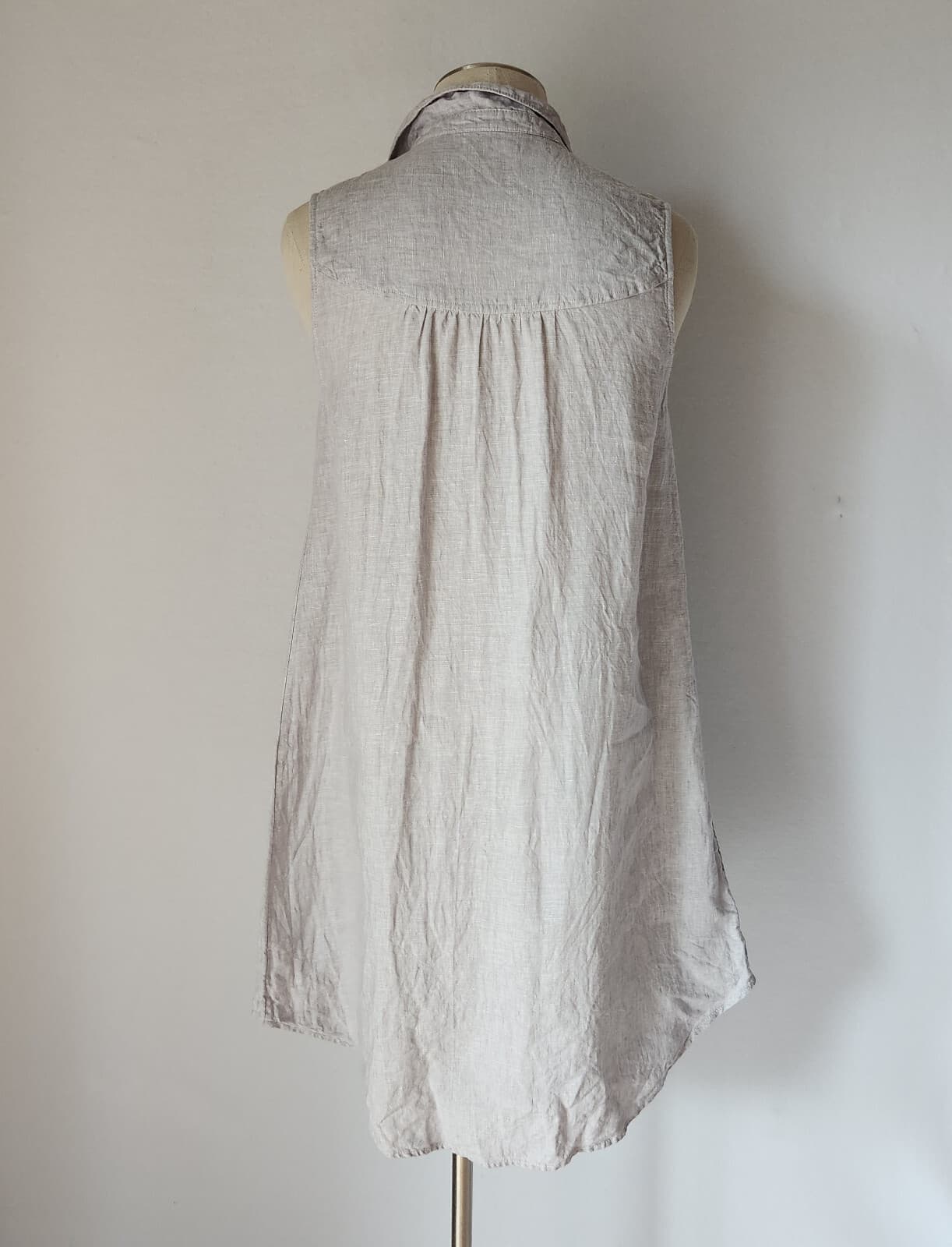 H by Halston 100% Linen Mini Shirt Dress Pearl-Button Sleeveless Beige Sz.M - Thumbnail 4