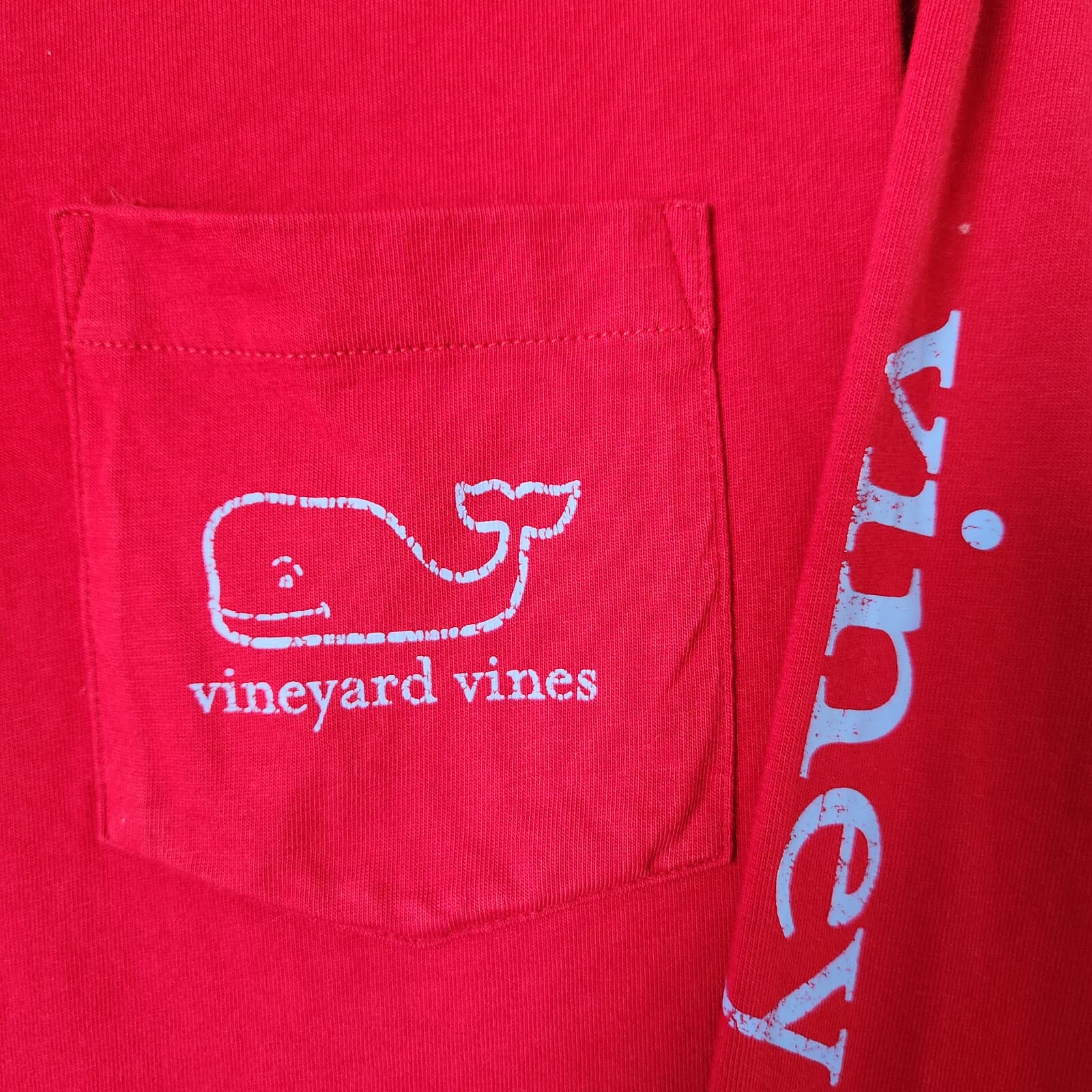 Vineyard Vines Vintage Whale Pocket Long Sleeve Graphic Tee Cotton Red Men's S - Thumbnail 3