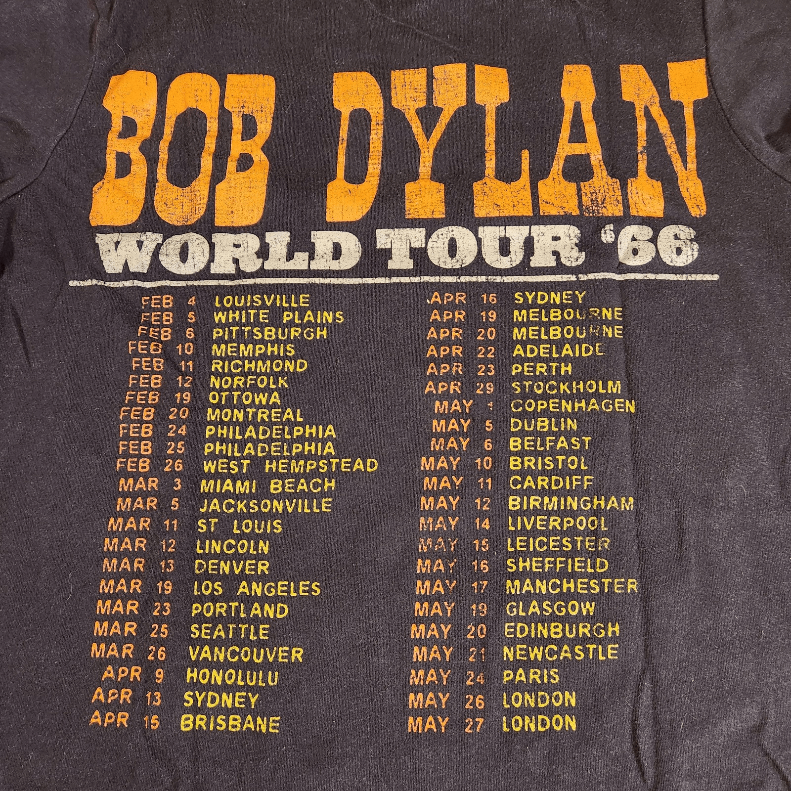 Bob Dylan World Tour 1966 Graphic Tee-Shirt Short Sleeve Black Unisex Sz.S - Thumbnail 7