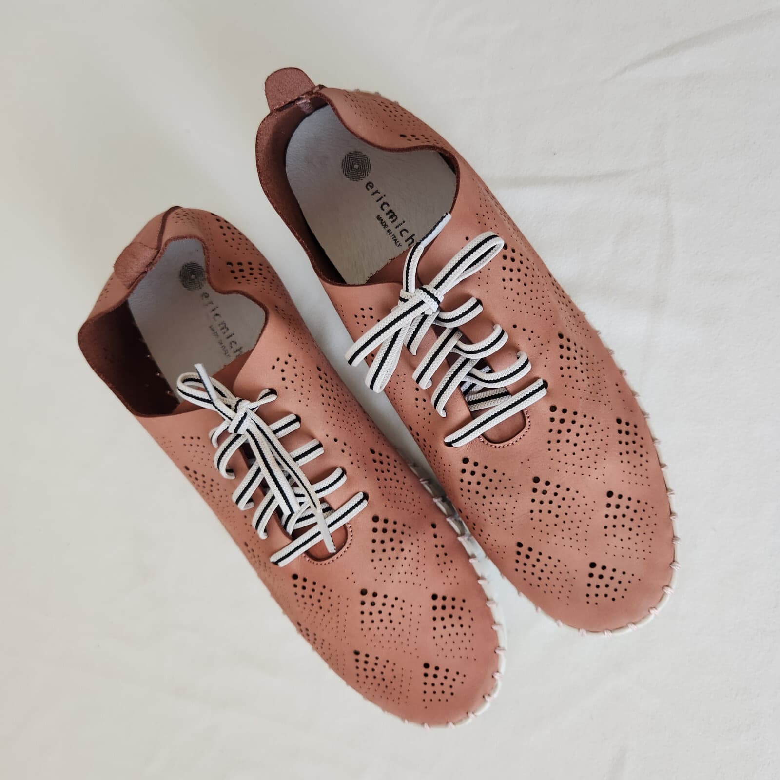 Eric Michael Annie Perforated Leather Lace-Up Comfort Shoe Made in Italy Pink 40 - Thumbnail 4