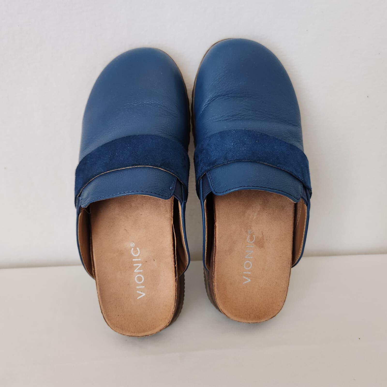 VIONIC Ambrosia Leather Slip-On Comfort Mules Orthotic Footbed Blue Women US7.5 - Thumbnail 3