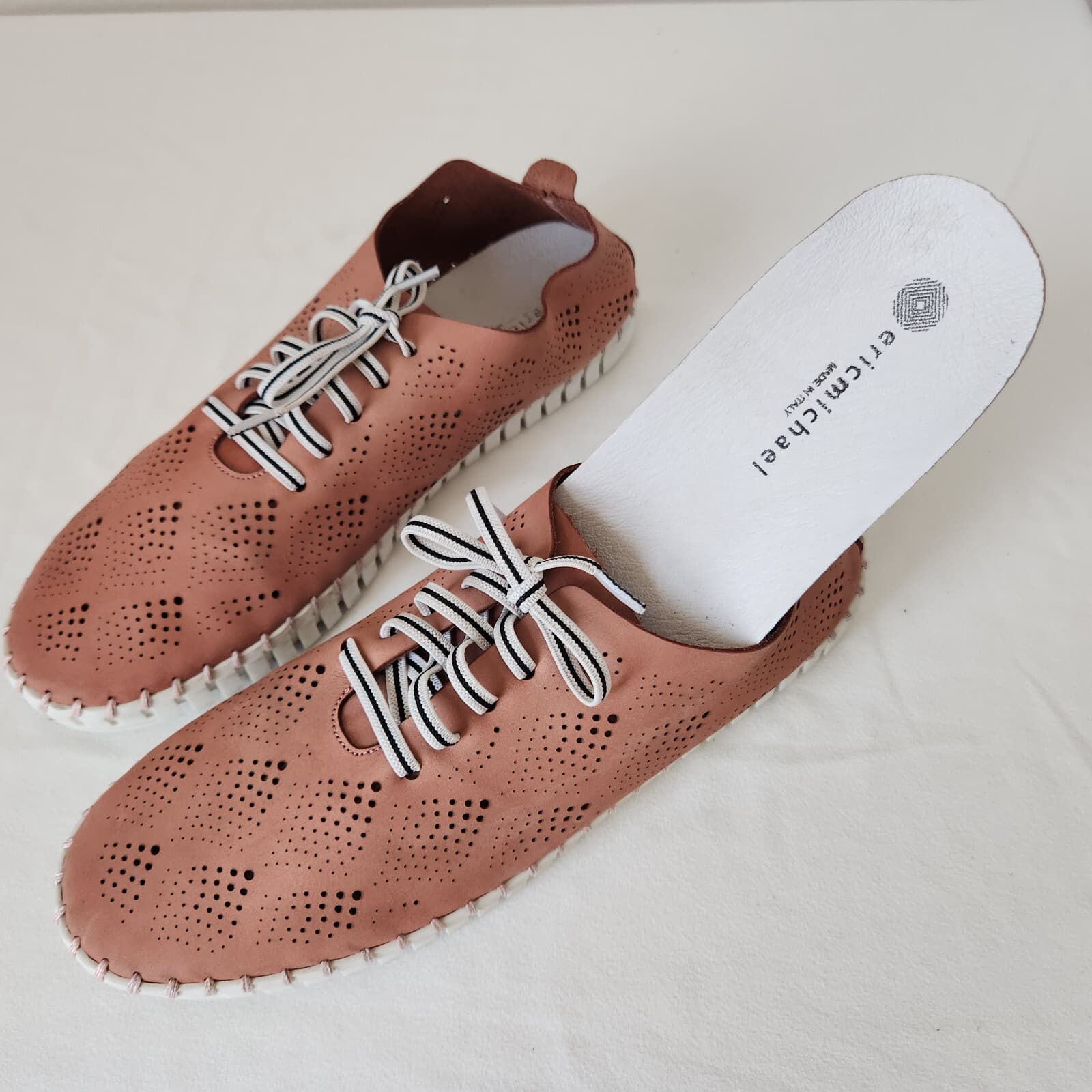 Eric Michael Annie Perforated Leather Lace-Up Comfort Shoe Made in Italy Pink 40 - Thumbnail 13