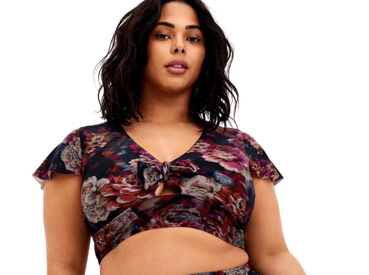 Torrid Wireless Flutter Sleeve Bikini Top UPF40+ Modesty Pad Torn Rose Floral 2X - Thumbnail 4