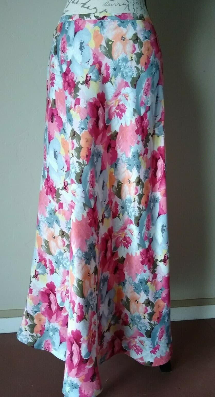 Valerie Stevens Separates Linen Silk Blend Floral Maxi A-Line Skirt Pink Sz.12P
