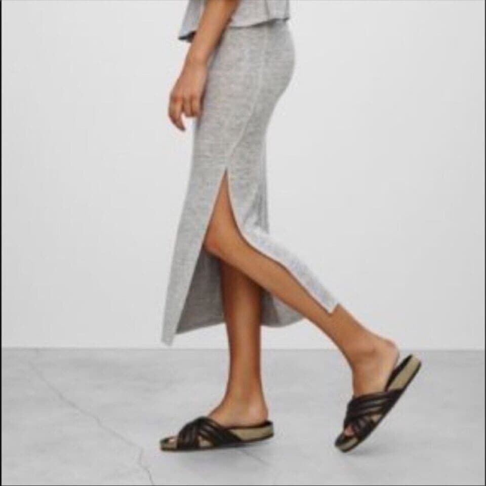Aritzia Wilfred Free Shields Knit Midi Pencil Skirt Front Slit Pull-On Grey Sz.S - Thumbnail 3