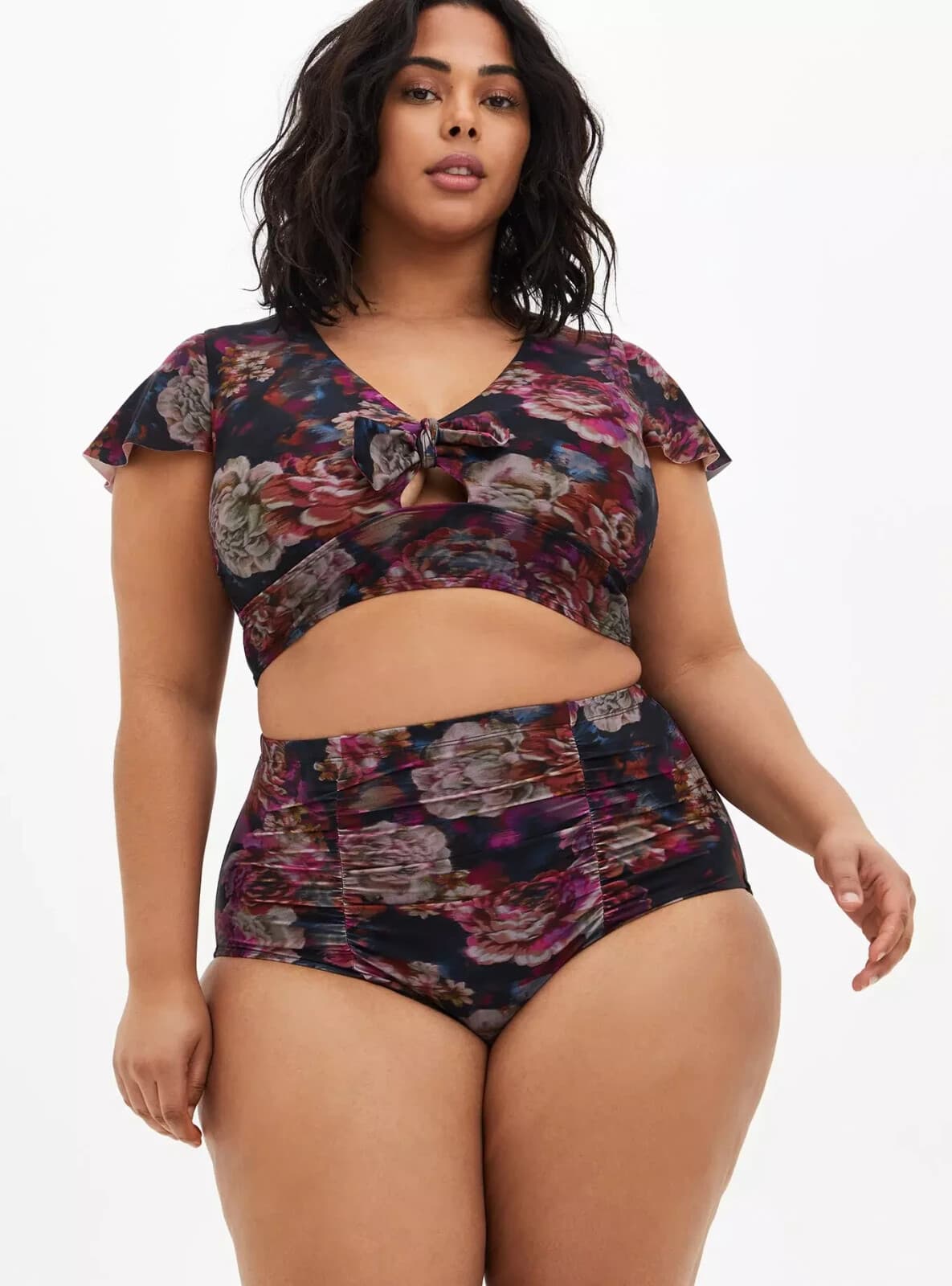 Torrid Wireless Flutter Sleeve Bikini Top UPF40+ Modesty Pad Torn Rose Floral 2X - Thumbnail 6