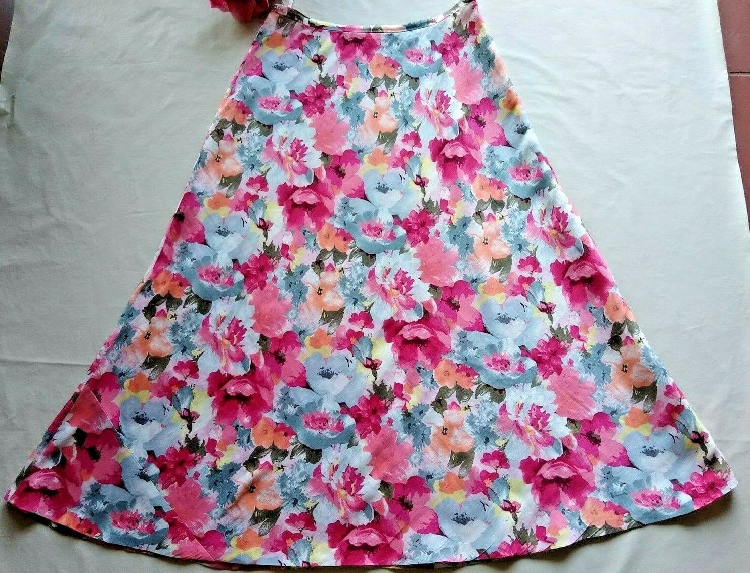 Valerie Stevens Separates Linen Silk Blend Floral Maxi A-Line Skirt Pink Sz.12P - Thumbnail 2