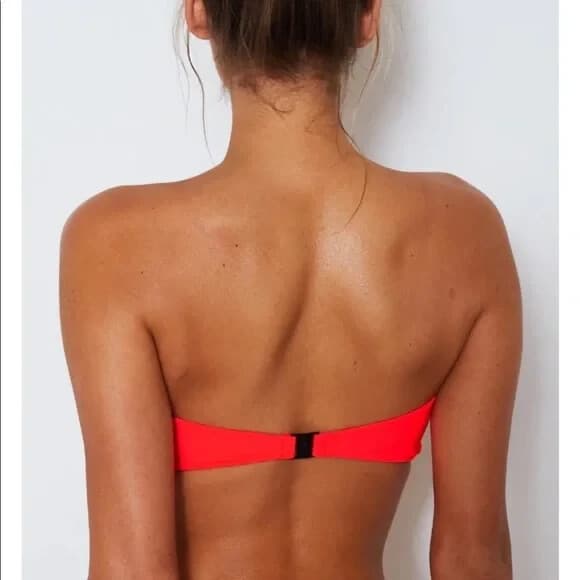 NWT White Fox Swim 2 Piece Kiki Bikini Top Kali Bottom Bandeau Thong Coral M/L - Thumbnail 8