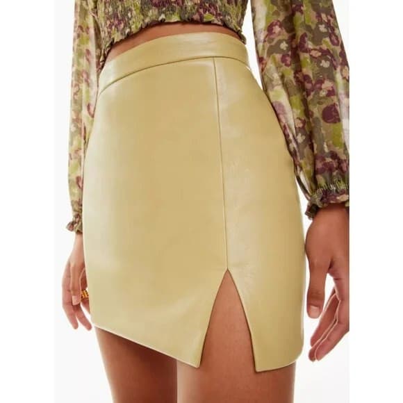 Aritzia Wilfred Patio Vegan Faux Leather Mini Pencil Skirt Front Slit Green Sz.4 - Thumbnail 5