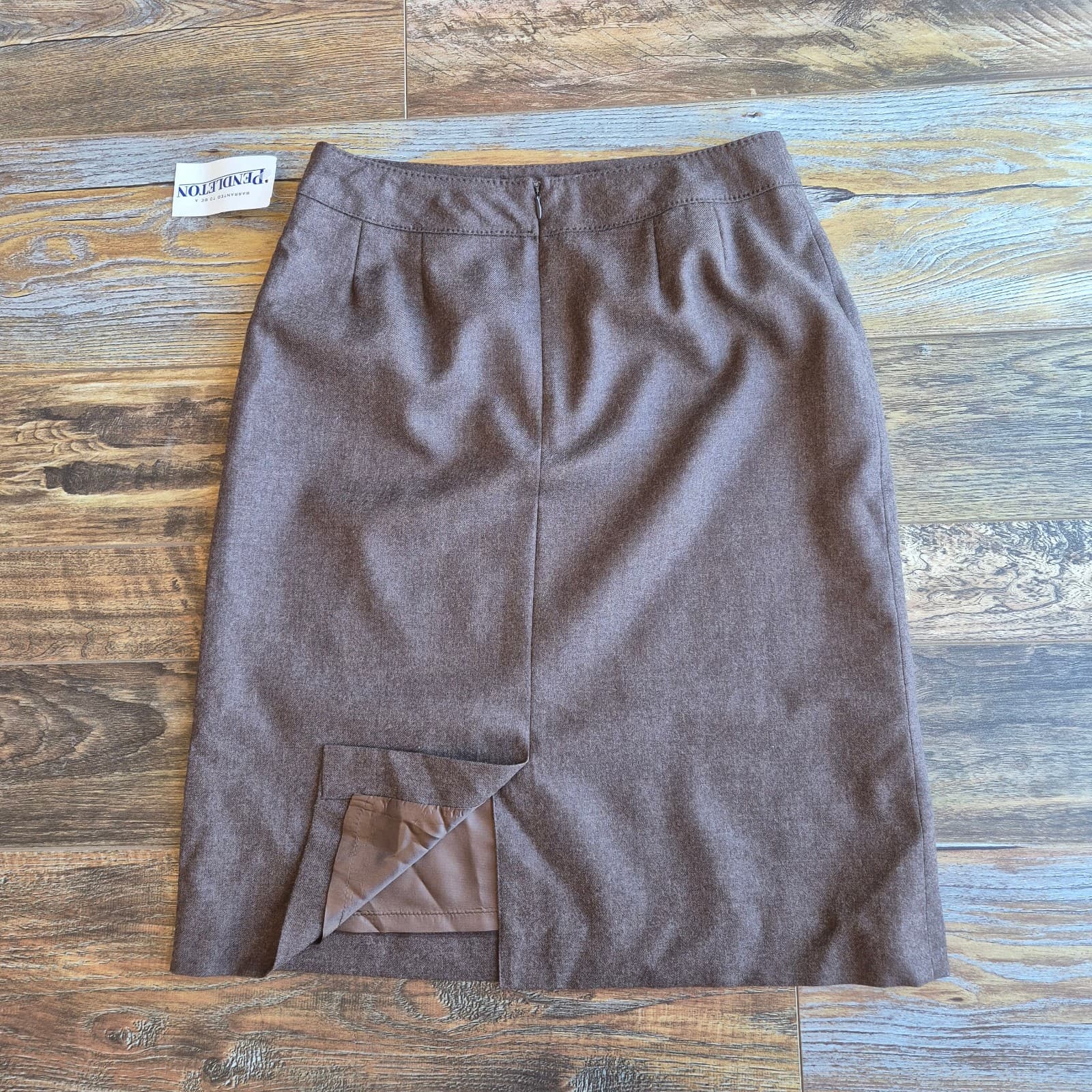 Vintage NWT Pendleton USA Made 100% Virgin Wool Mini Pencil Skirt Brown Sz.10 - Thumbnail 3