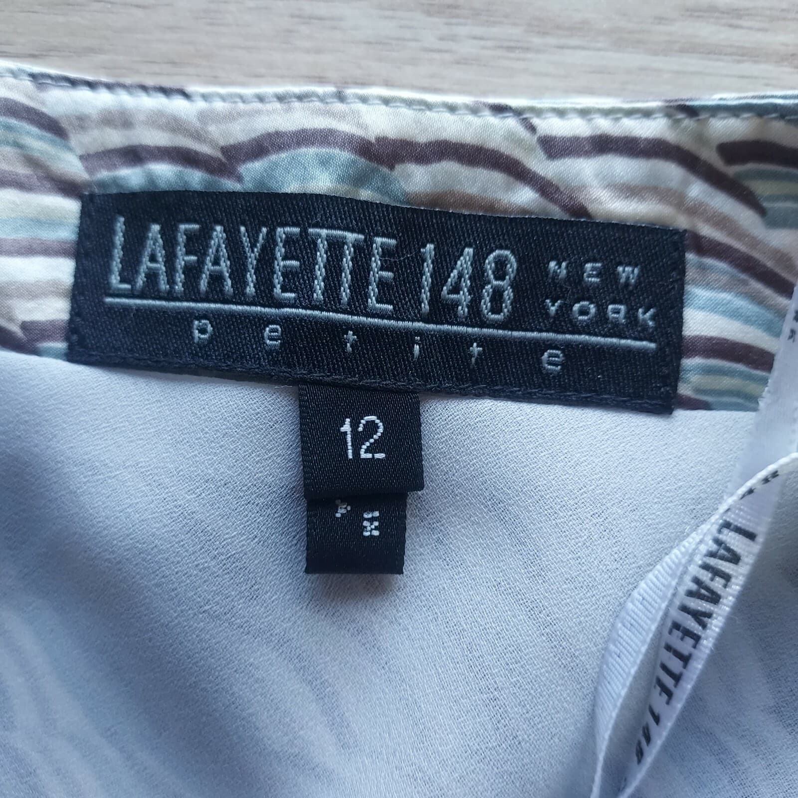 Lafayette 148 NY 100% Silk A-Line Mini Skirt Geo-Printed Green Cream Petites 12 - Thumbnail 6