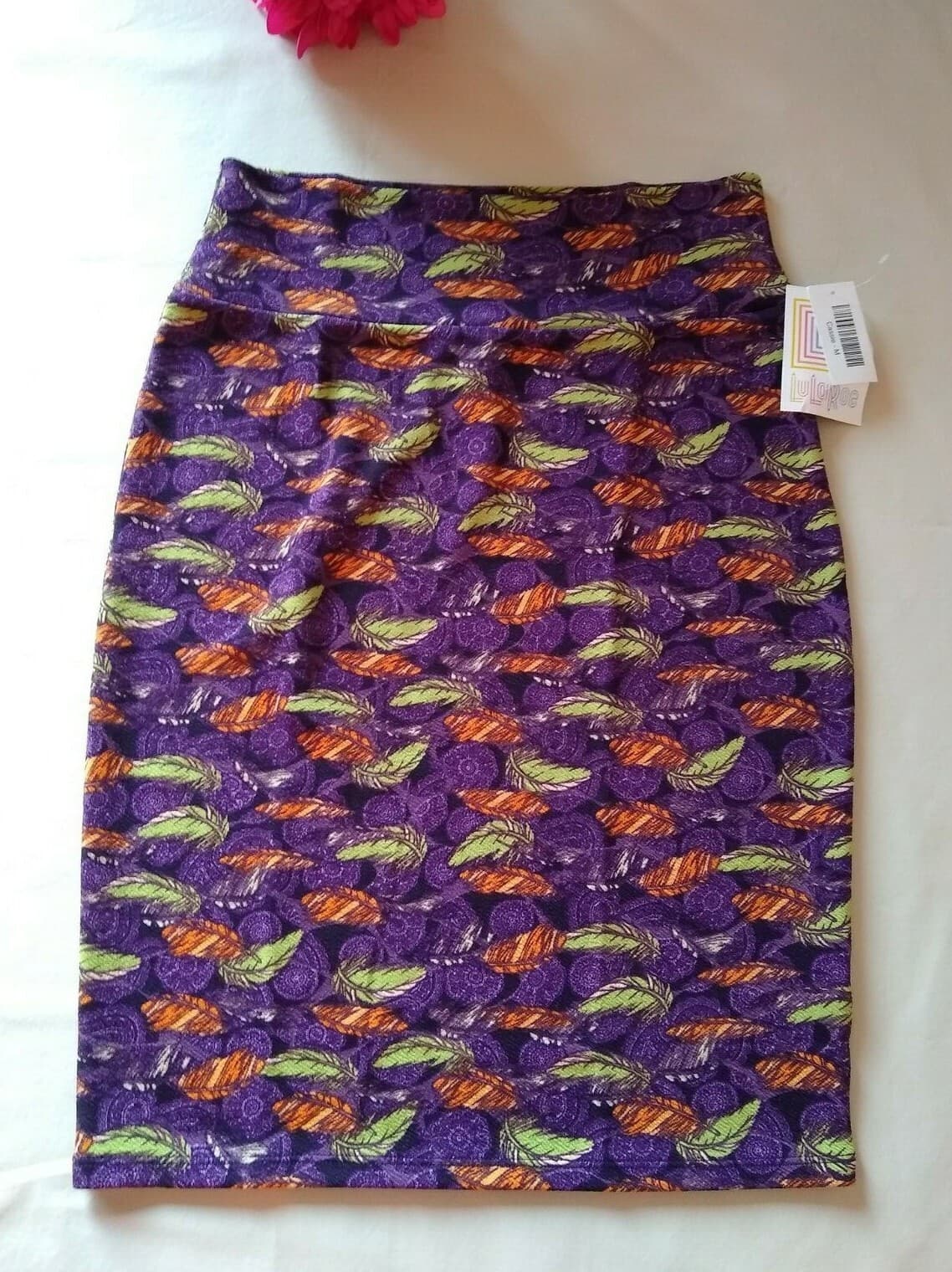 LuLa Roe Cassie NWT Women Pencil Skirt Leaf Printed Purple Sz.M - Thumbnail 2