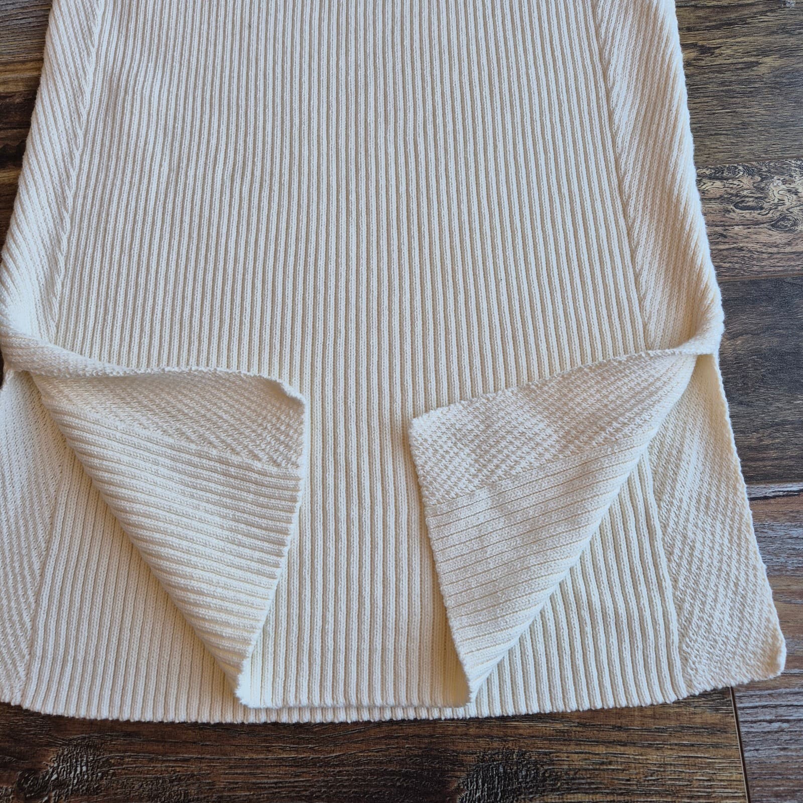 Haven Well Within Cotton Ribbed Knit Midi Pencil Skirt Side-Slit Beige Womens XL - Thumbnail 4