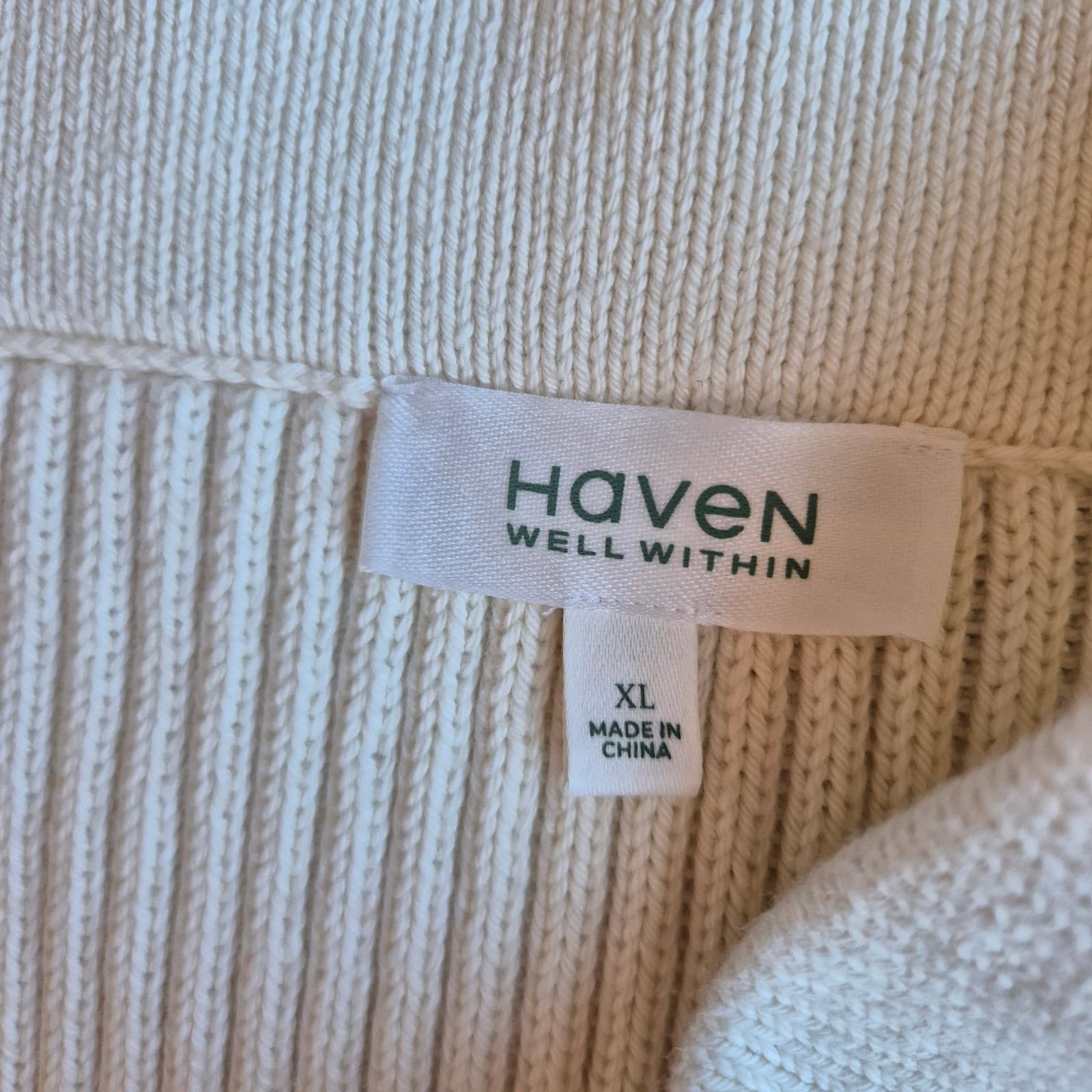 Haven Well Within Cotton Ribbed Knit Midi Pencil Skirt Side-Slit Beige Womens XL - Thumbnail 6