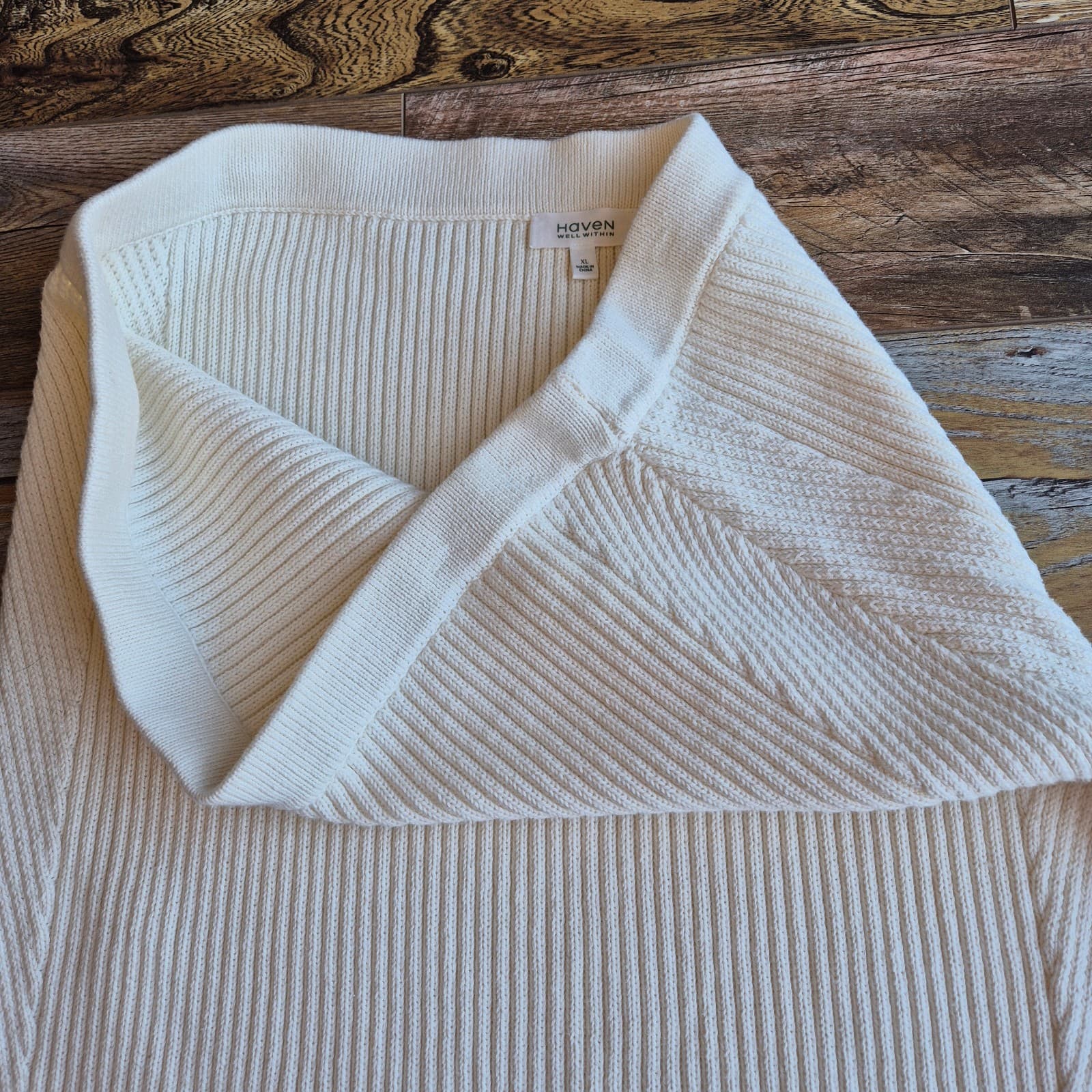 Haven Well Within Cotton Ribbed Knit Midi Pencil Skirt Side-Slit Beige Womens XL - Thumbnail 5