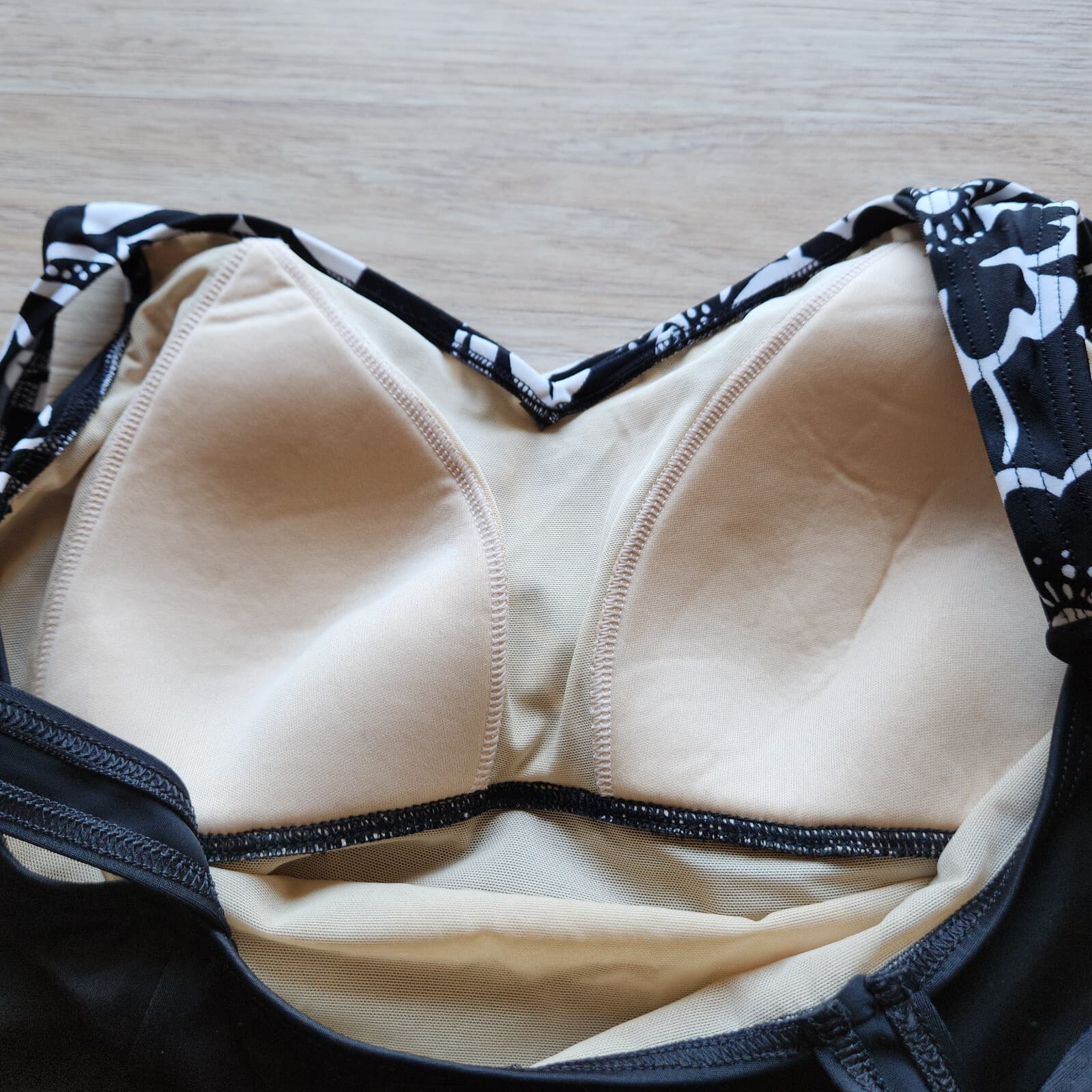 NWOT L.L. Bean Floral One-Piece Swim Dress Bra-Padded Black White Women's 12 - Thumbnail 5