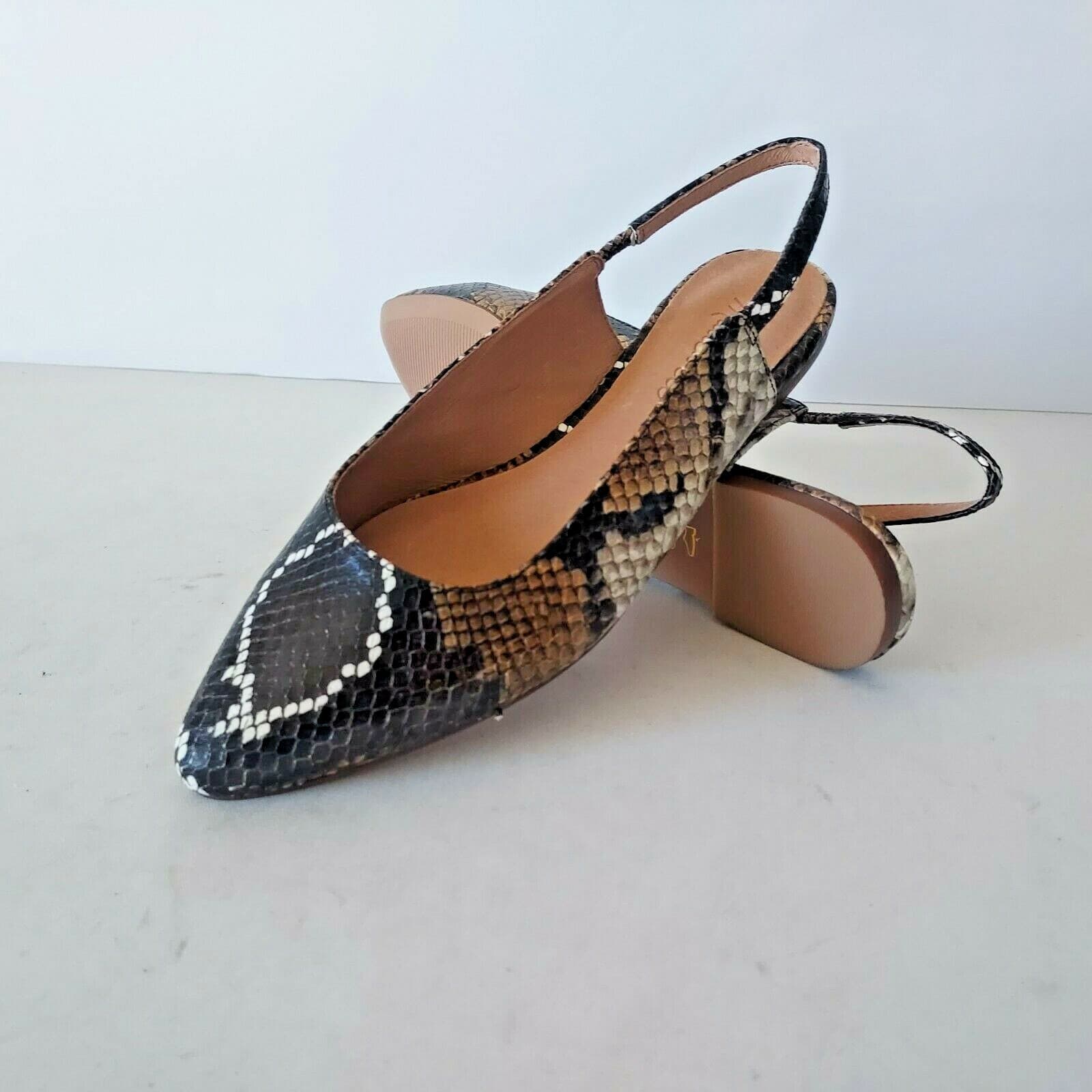 NWoB Madewell Margo Snakeskin Embossed Leather Slingback Flats Mule Black US6.5 - Thumbnail 4