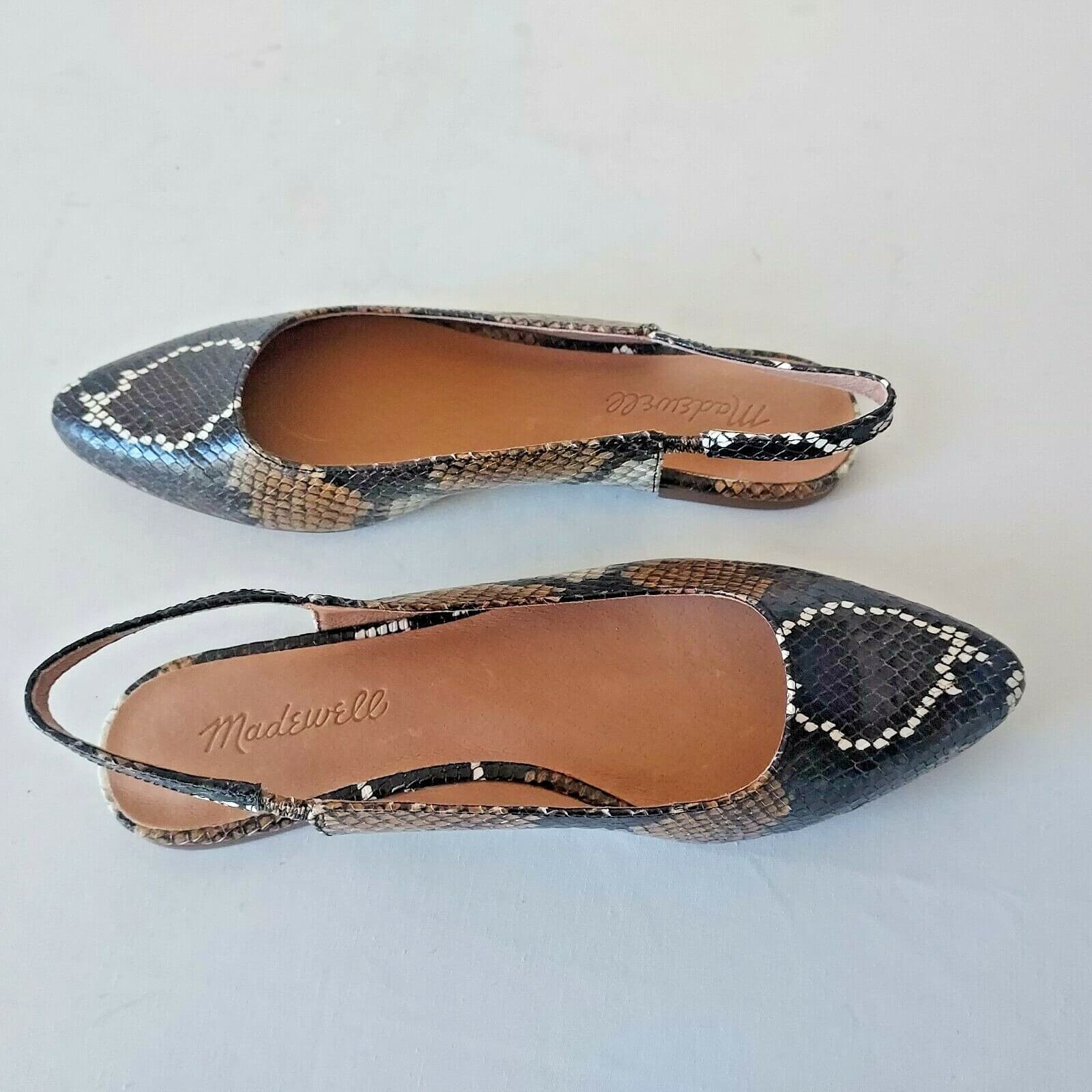 NWoB Madewell Margo Snakeskin Embossed Leather Slingback Flats Mule Black US6.5 - Thumbnail 5